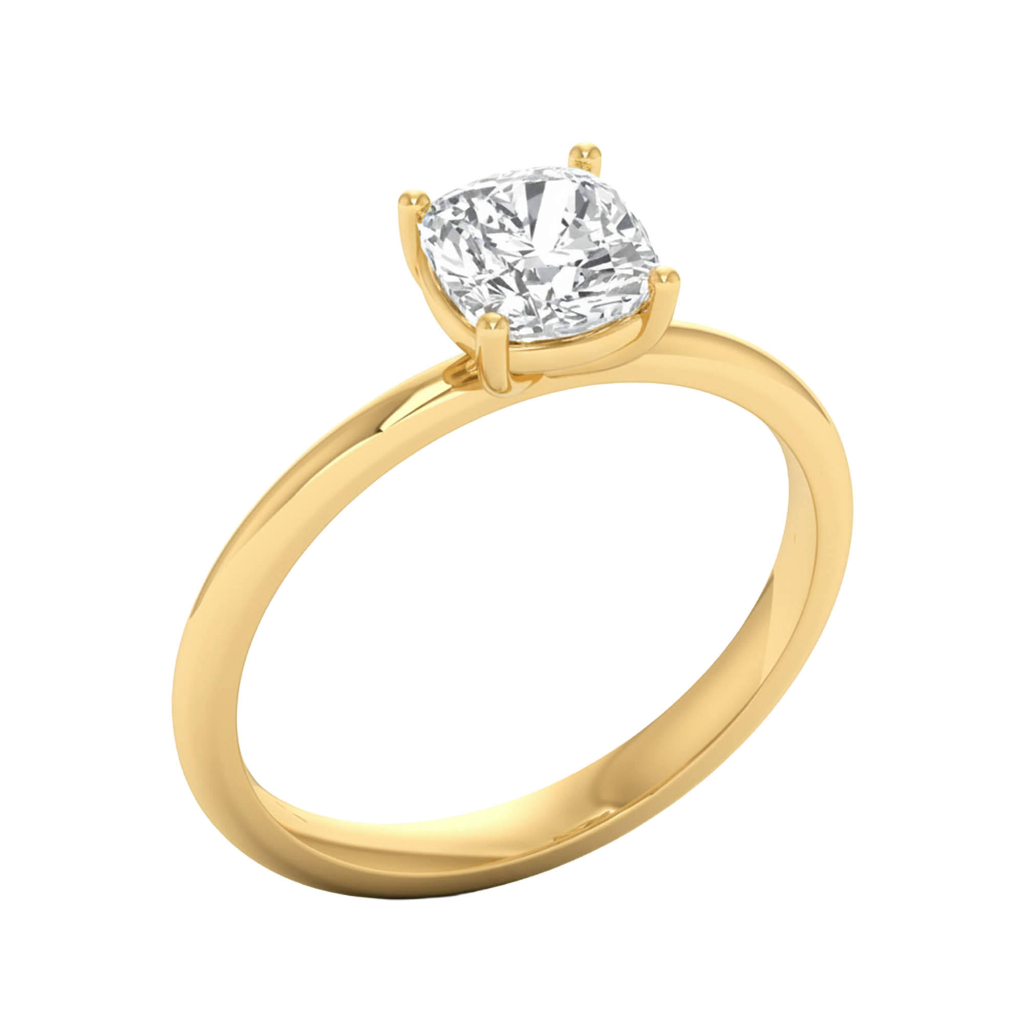Solitaire ring met cushion cut diamant en ronde band 1 karaat