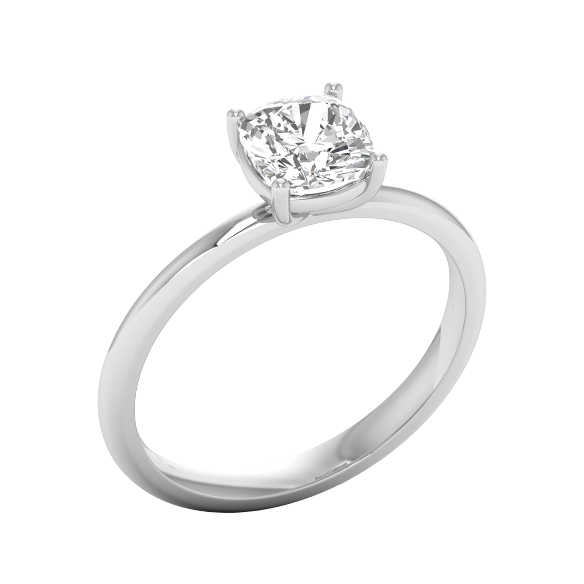 Solitaire ring met cushion cut diamant en ronde band 1 karaat