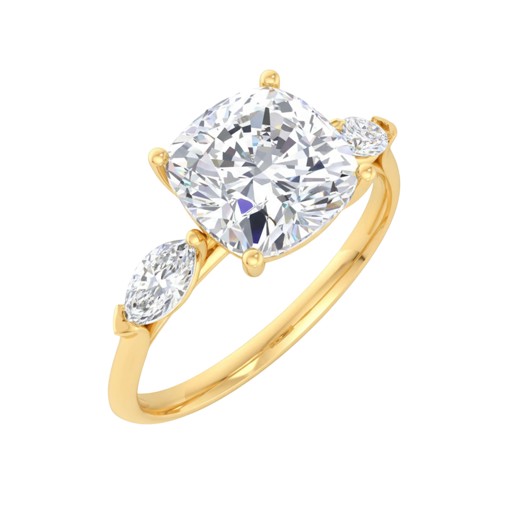 3 Steen ring van 2.3 karaat met hoofdsteen in vorm Cushion van 2 karaat - 363