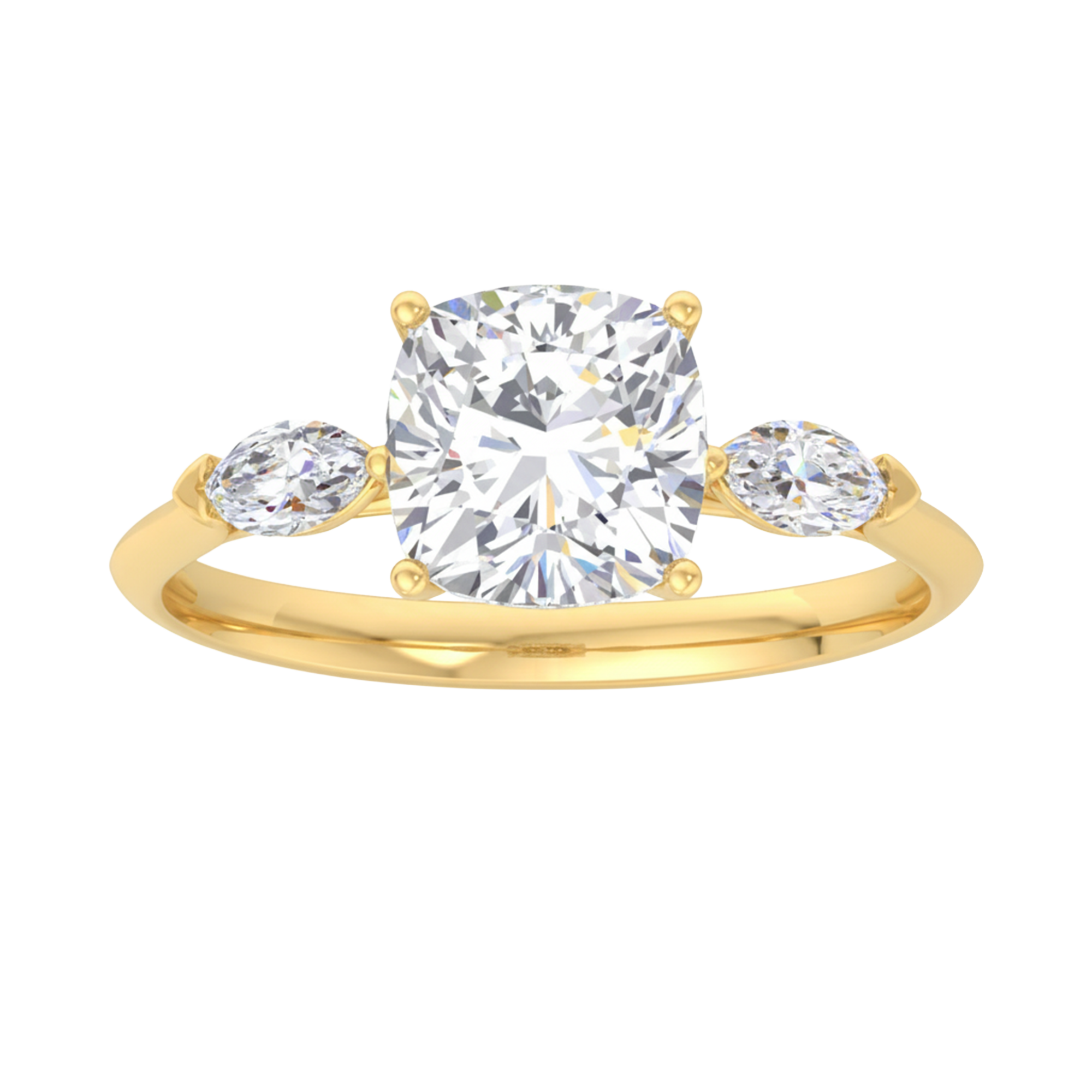 3 Steen ring van 2.3 karaat met hoofdsteen in vorm Cushion van 2 karaat - 363