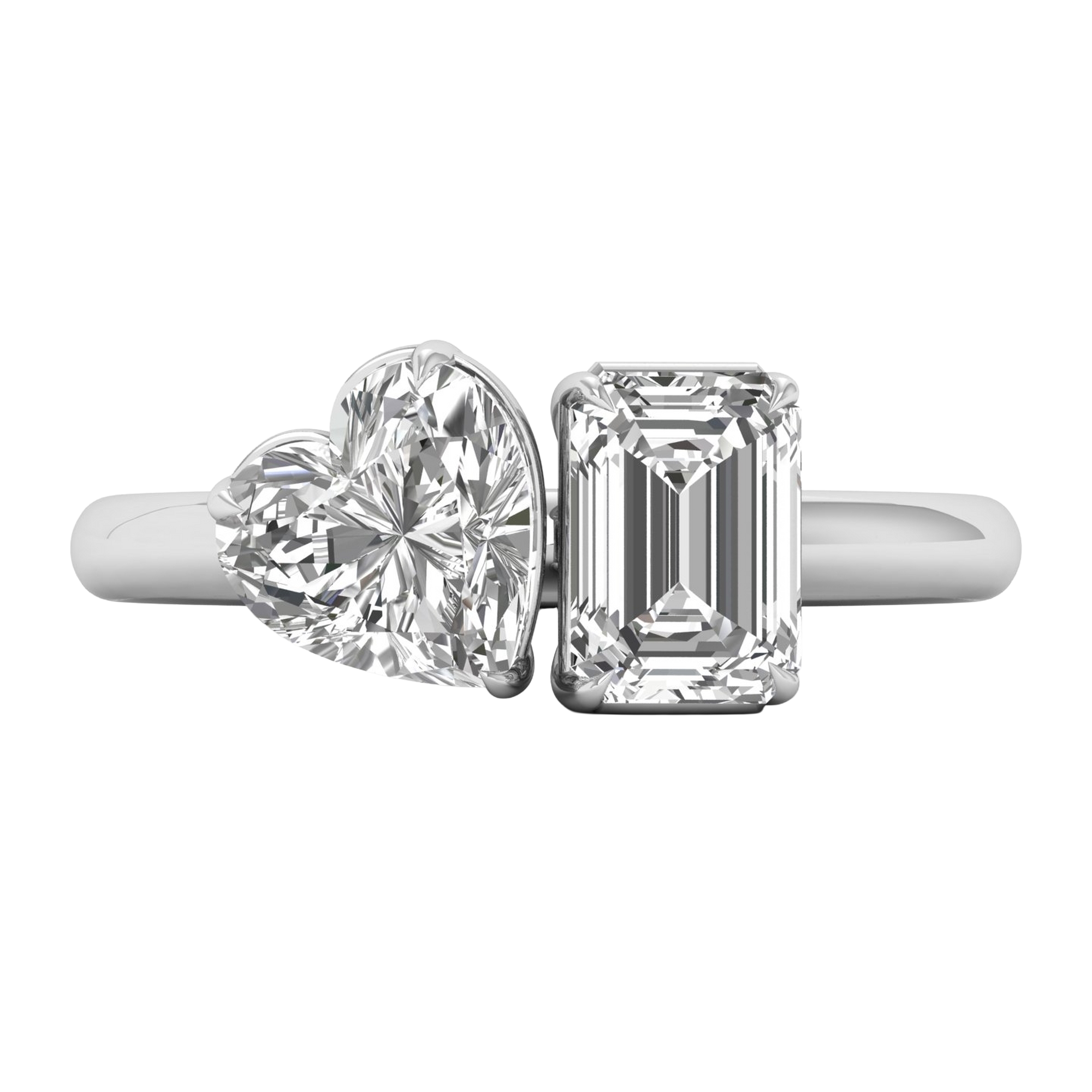 Toi‑et‑moi ring met emerald en hart diamant 2,75 karaat