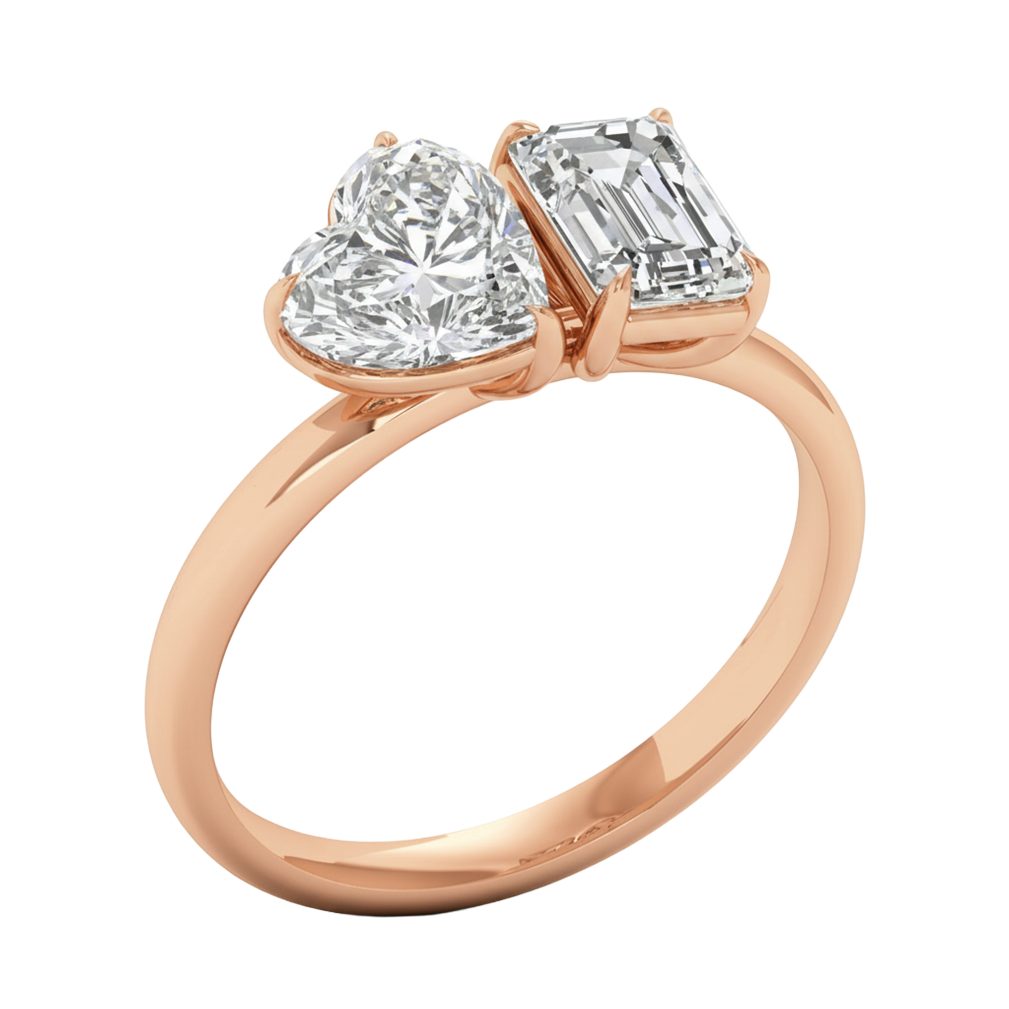 Toi‑et‑moi ring met emerald en hart diamant 2,75 karaat