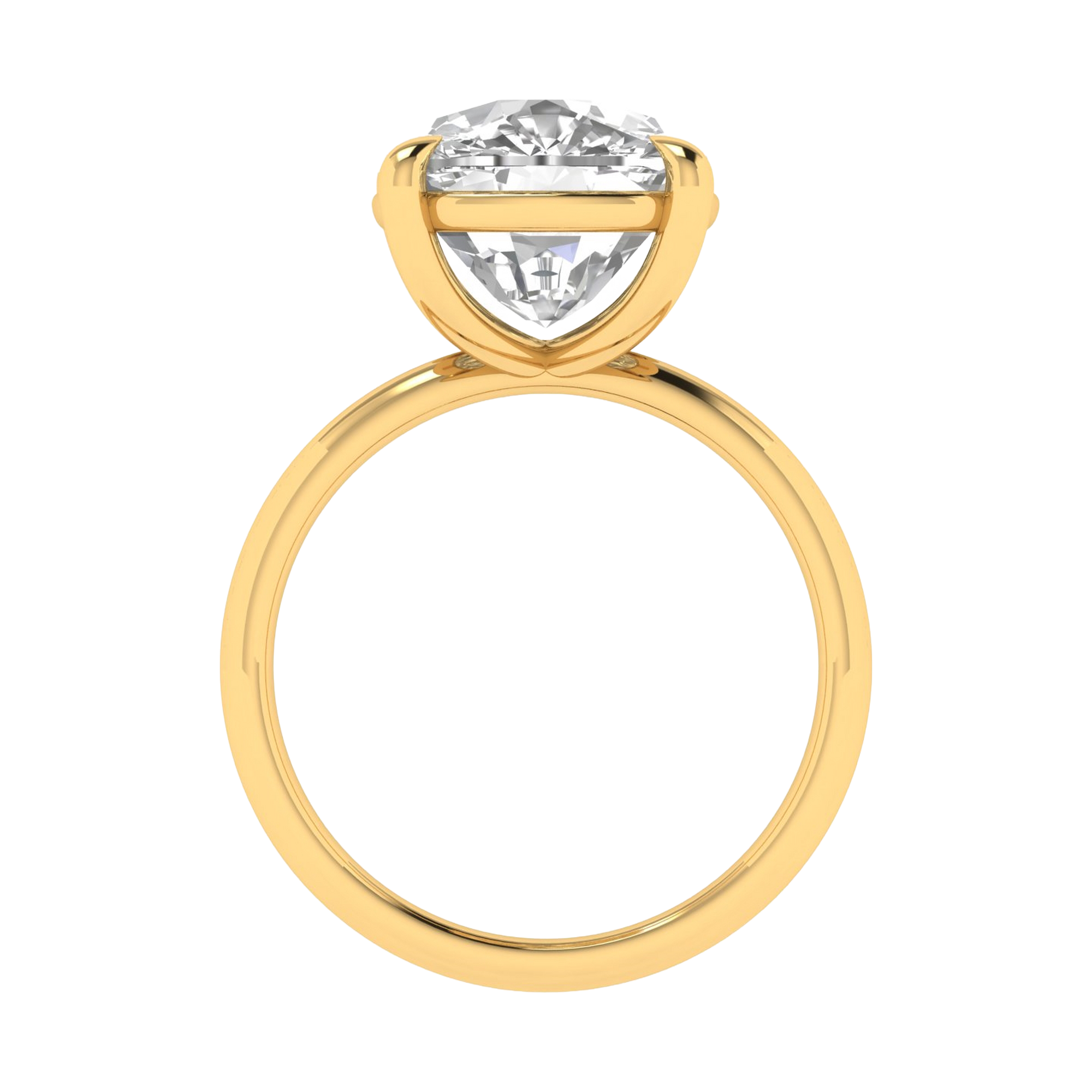 Solitaire ring met long cushion diamant en ronde band 8 karaat