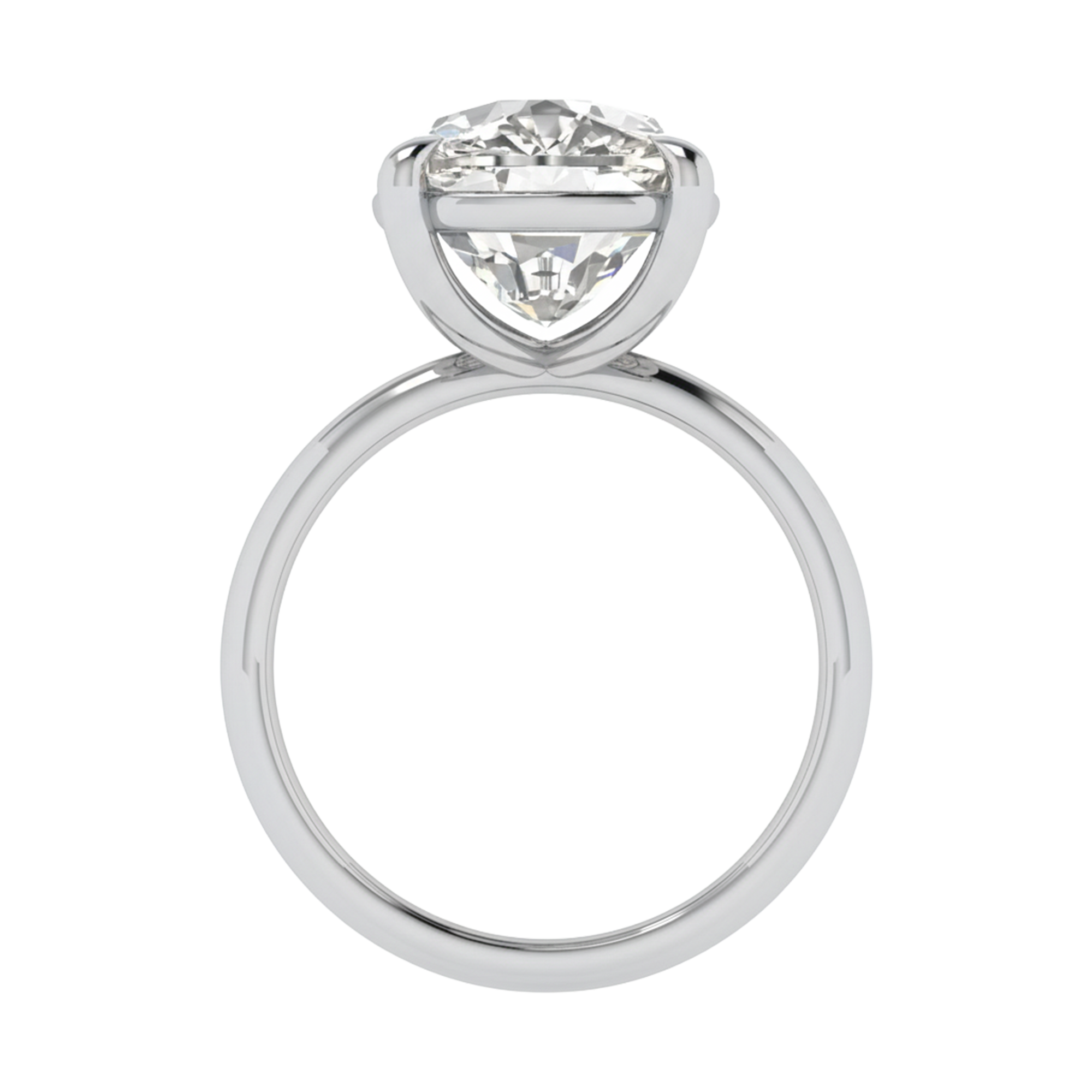 Solitaire ring met long cushion diamant en ronde band 8 karaat