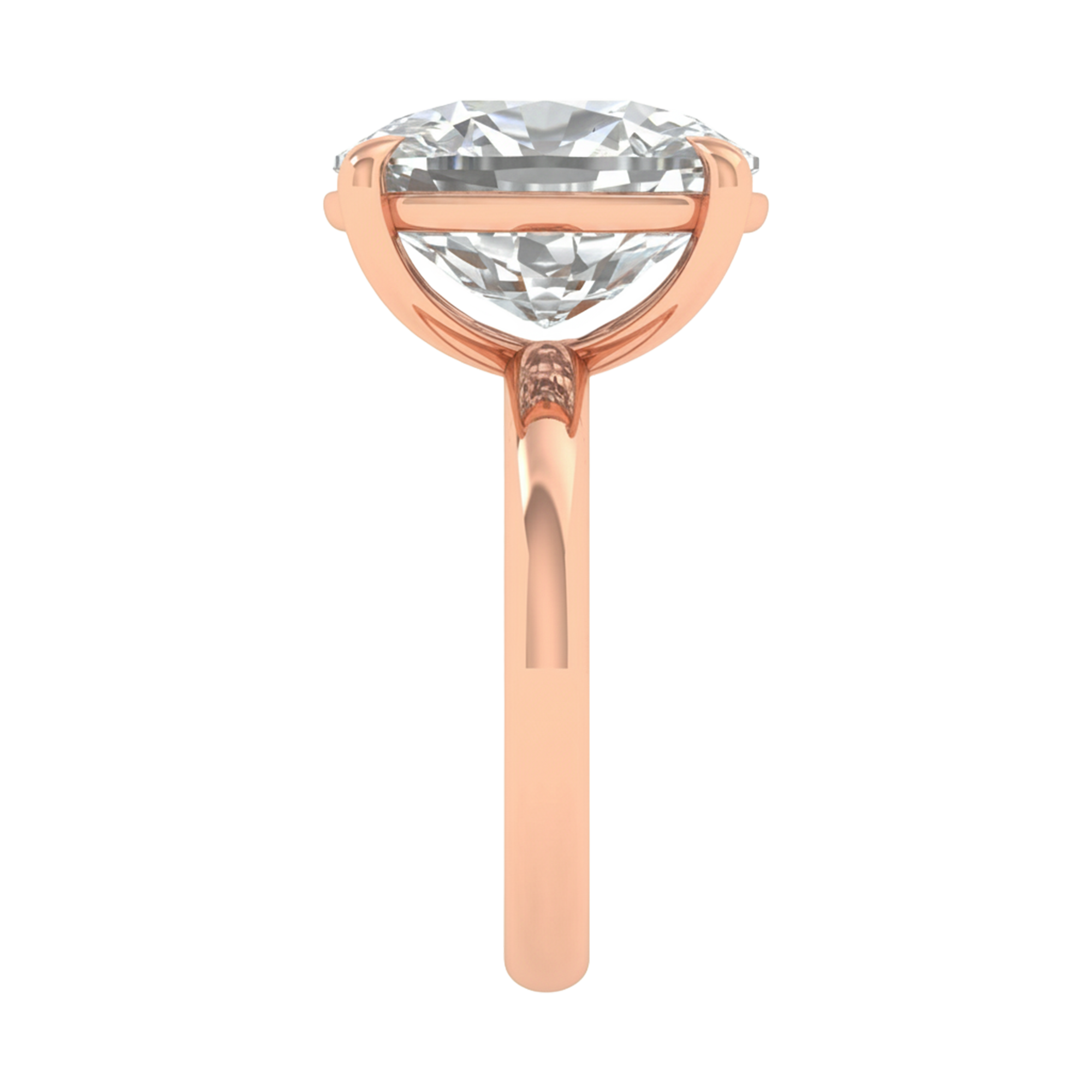 Solitaire ring met long cushion diamant en ronde band 8 karaat