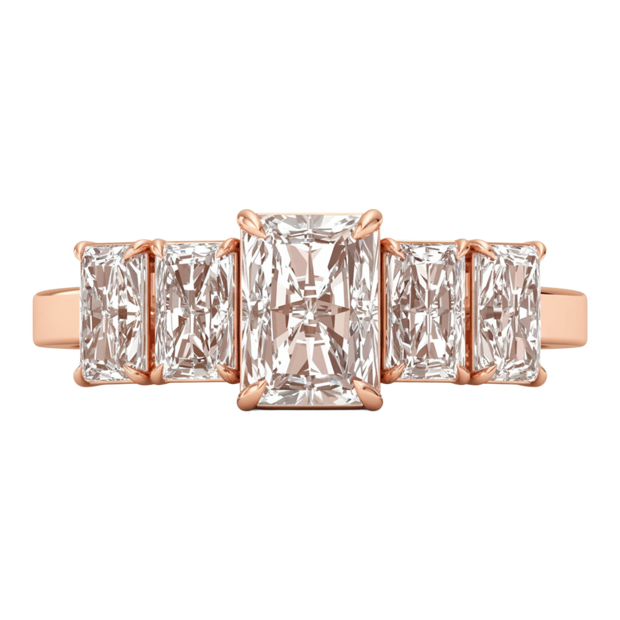 Vijf‑stenen ring met emerald diamanten 2,4 karaat