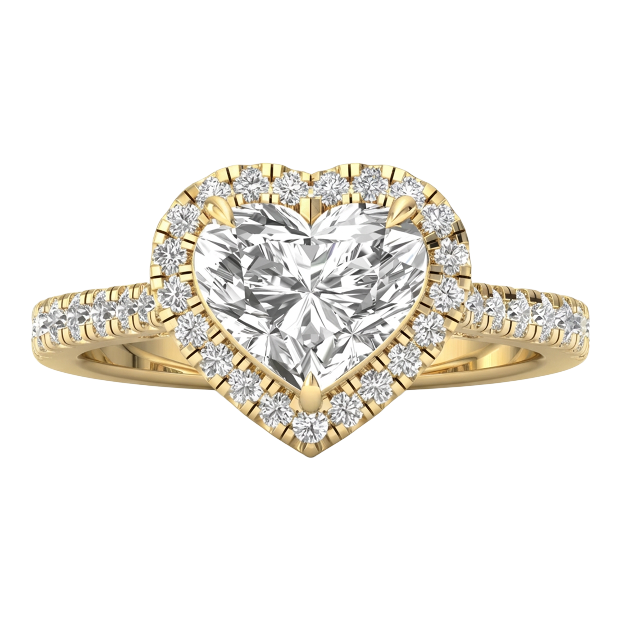 Hartvormige halo ring met pavé band 2,5 karaat