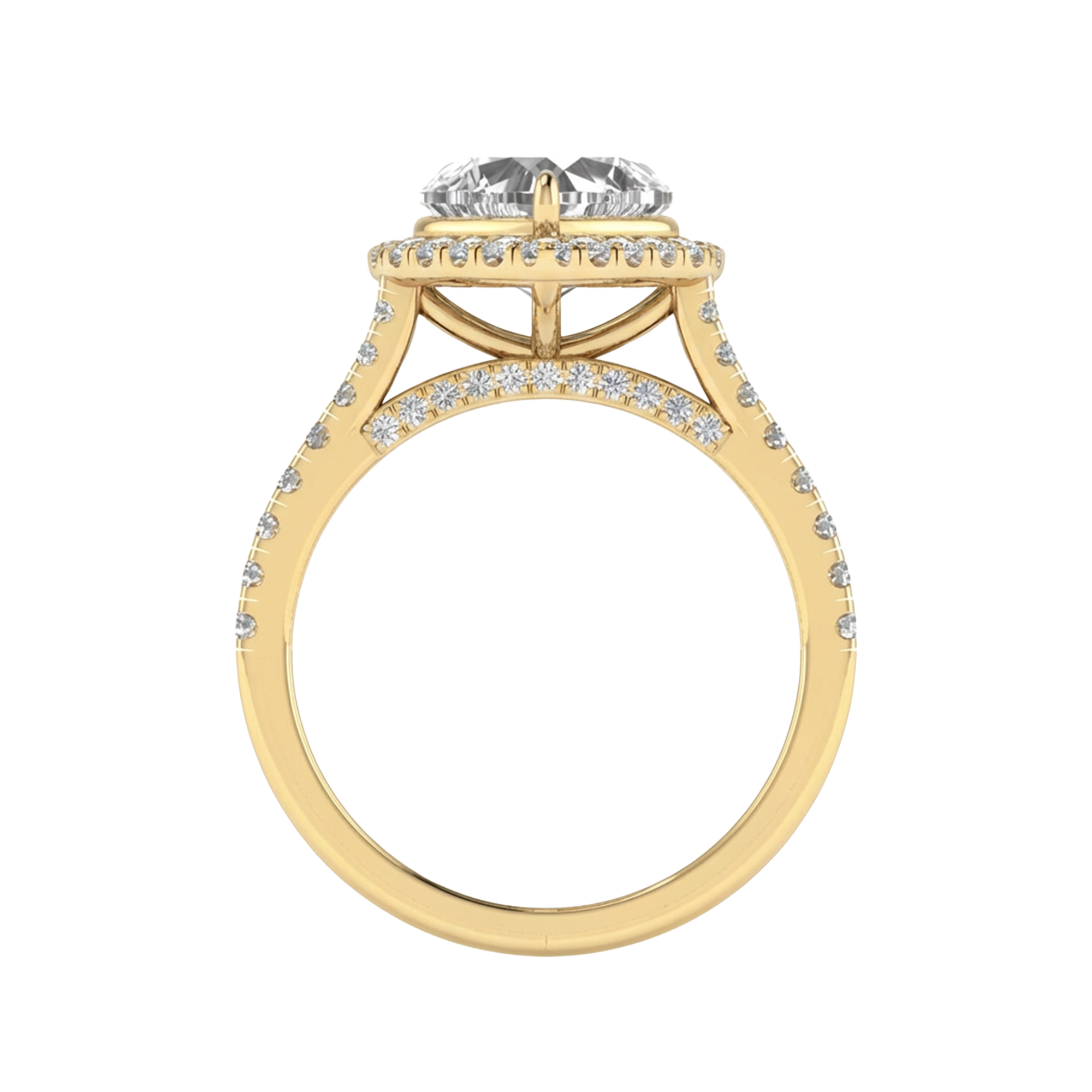 Hartvormige halo ring met pavé band 2,5 karaat