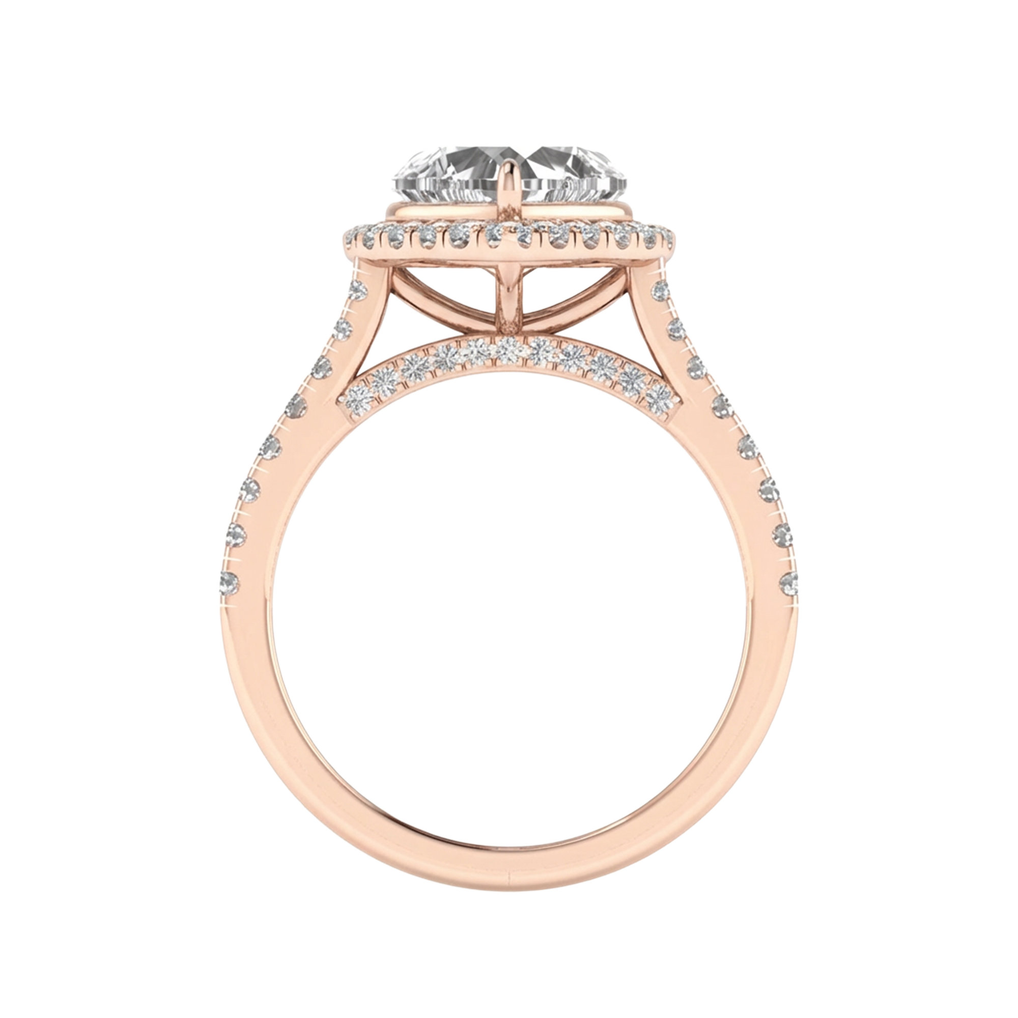 Hartvormige halo ring met pavé band 2,5 karaat