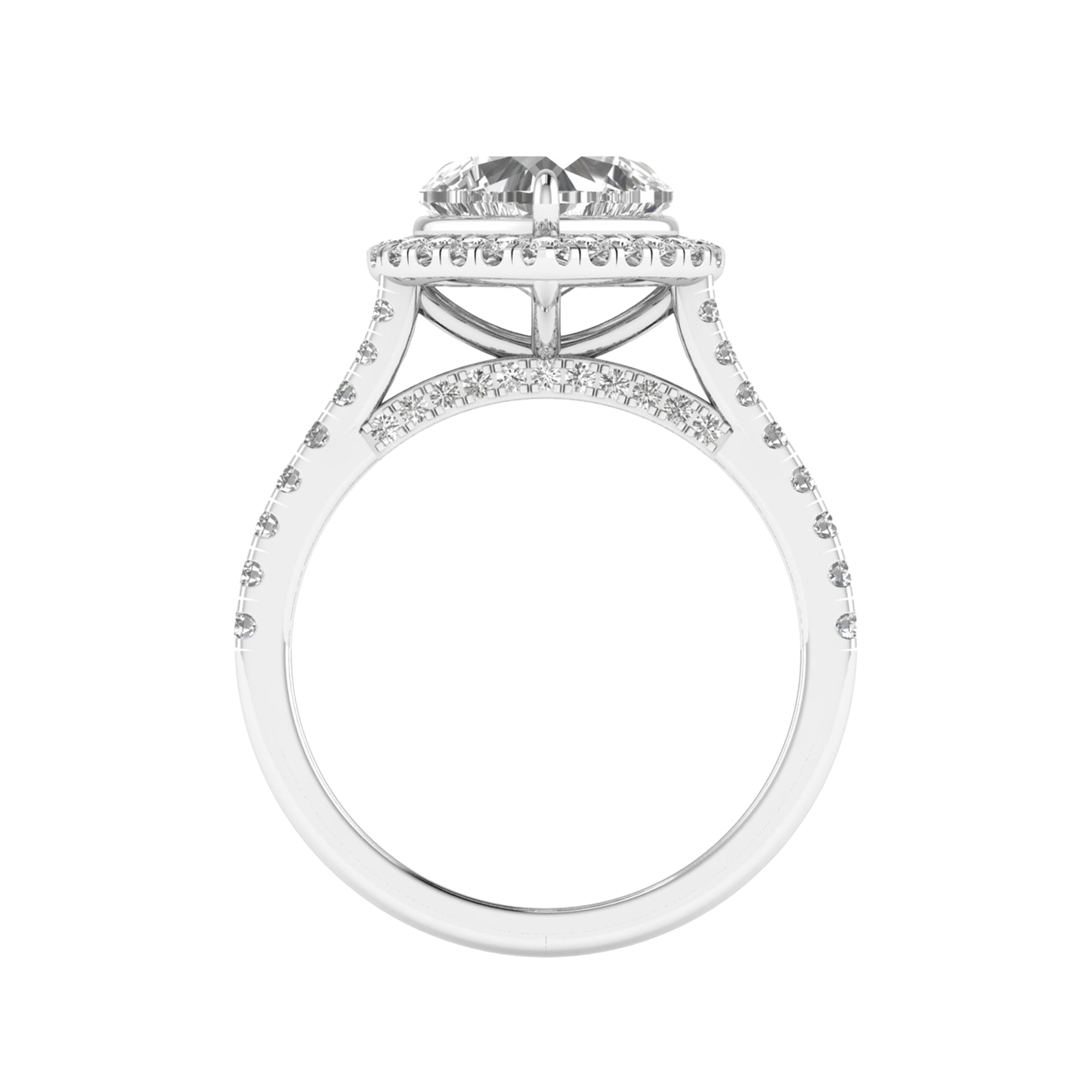 Hartvormige halo ring met pavé band 2,5 karaat