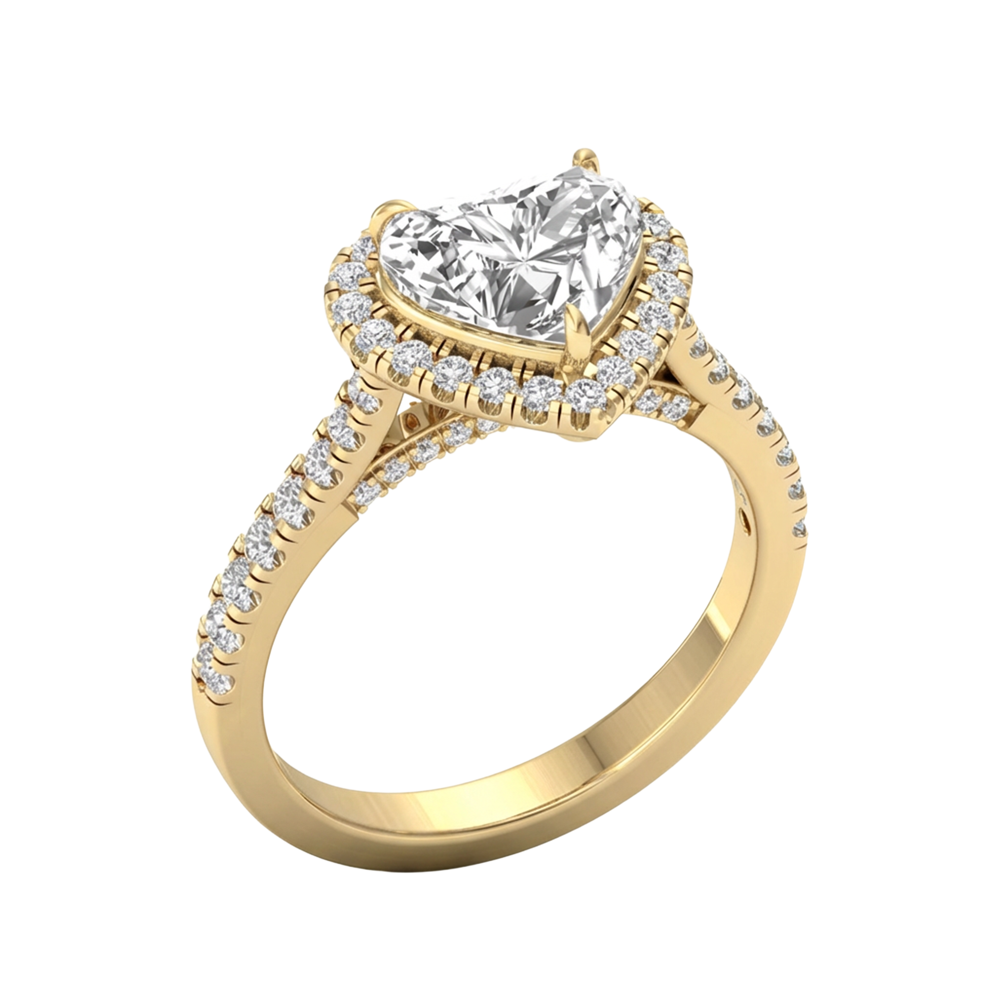 Hartvormige halo ring met pavé band 2,5 karaat