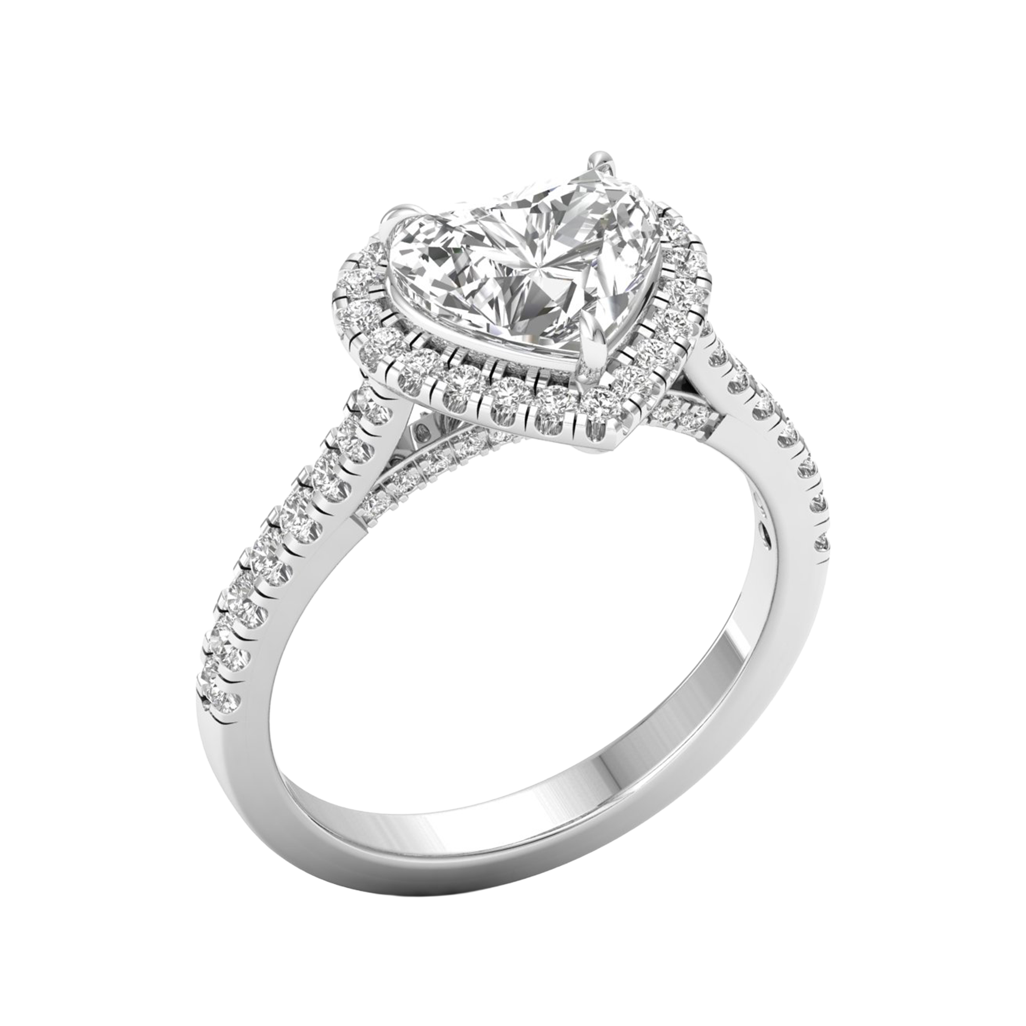 Hartvormige halo ring met pavé band 2,5 karaat