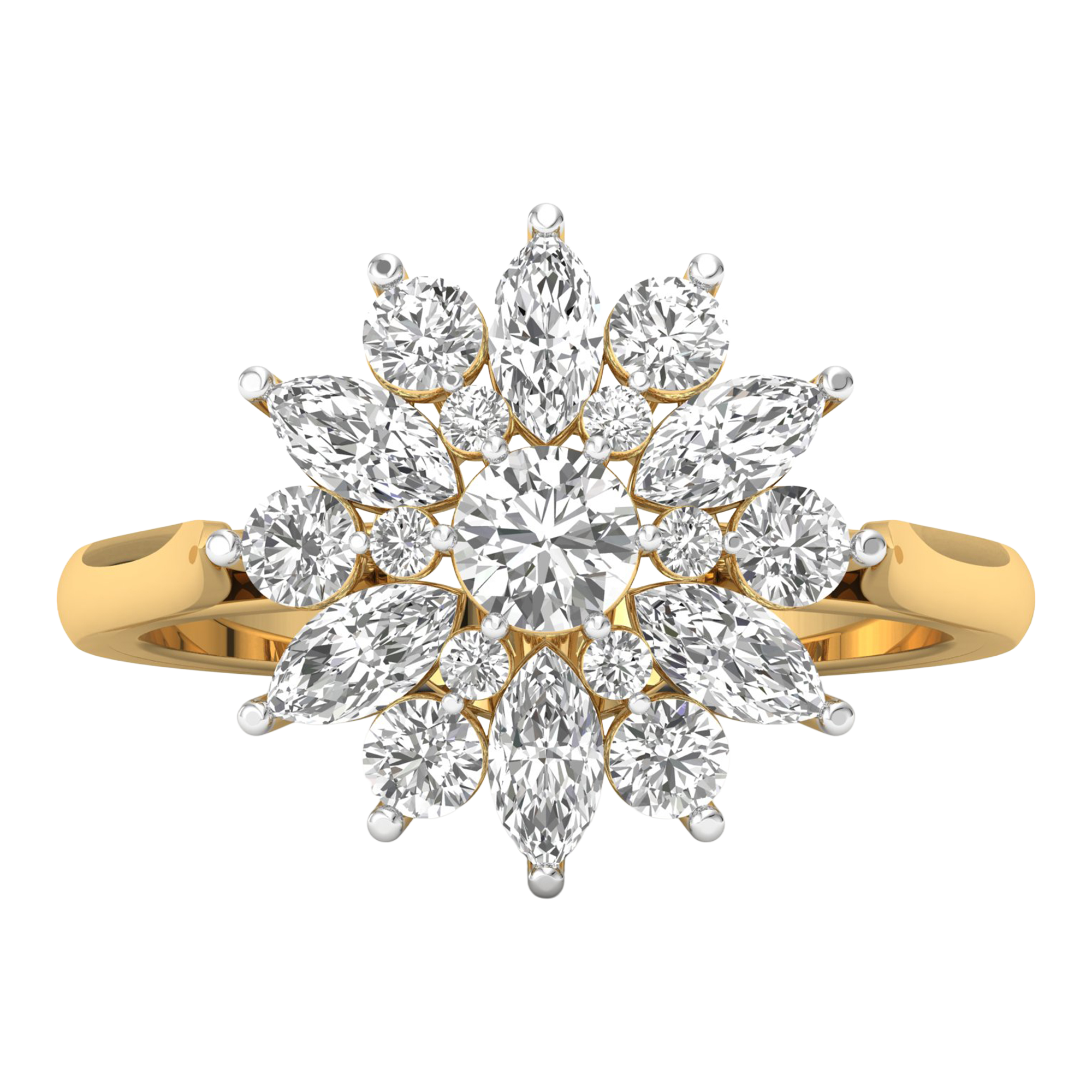Entourage ring met marquise en ronde diamanten 1,63 karaat