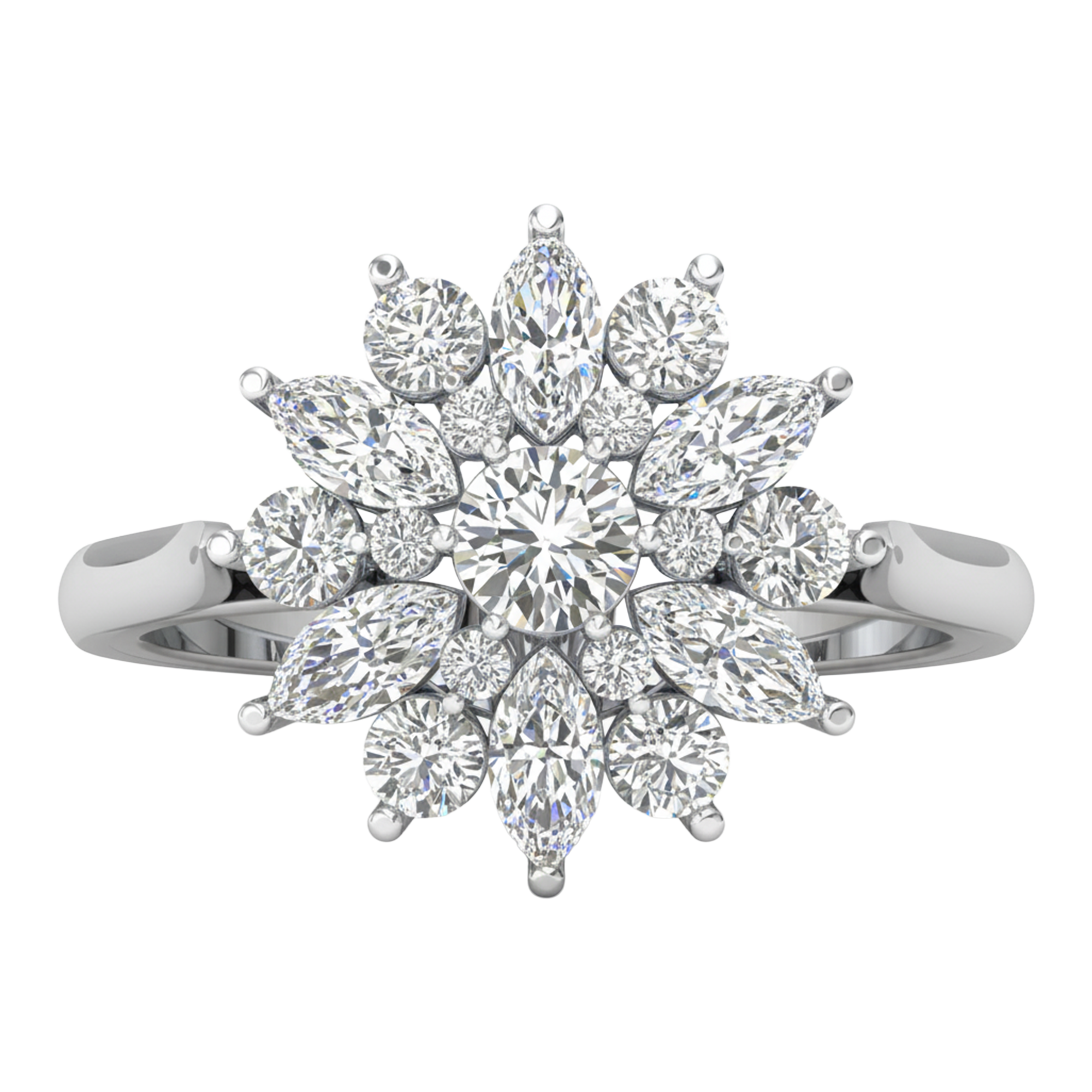 Entourage ring met marquise en ronde diamanten 1,63 karaat