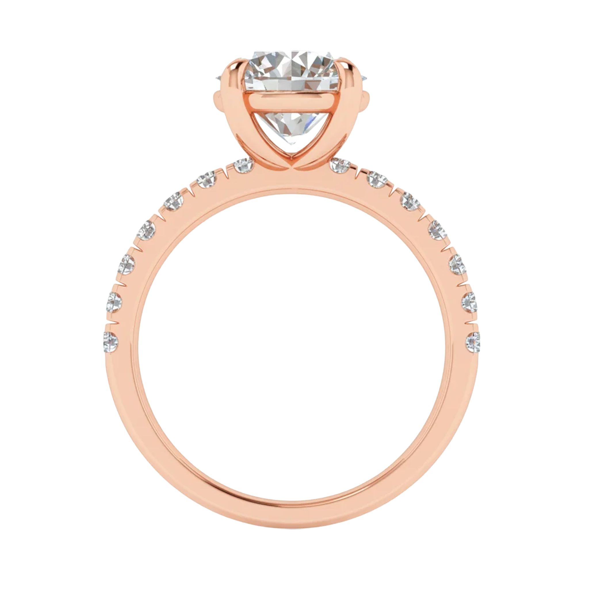2.85 karaat ronde solitaire ring met rechte pavé‑band en verfijnde details