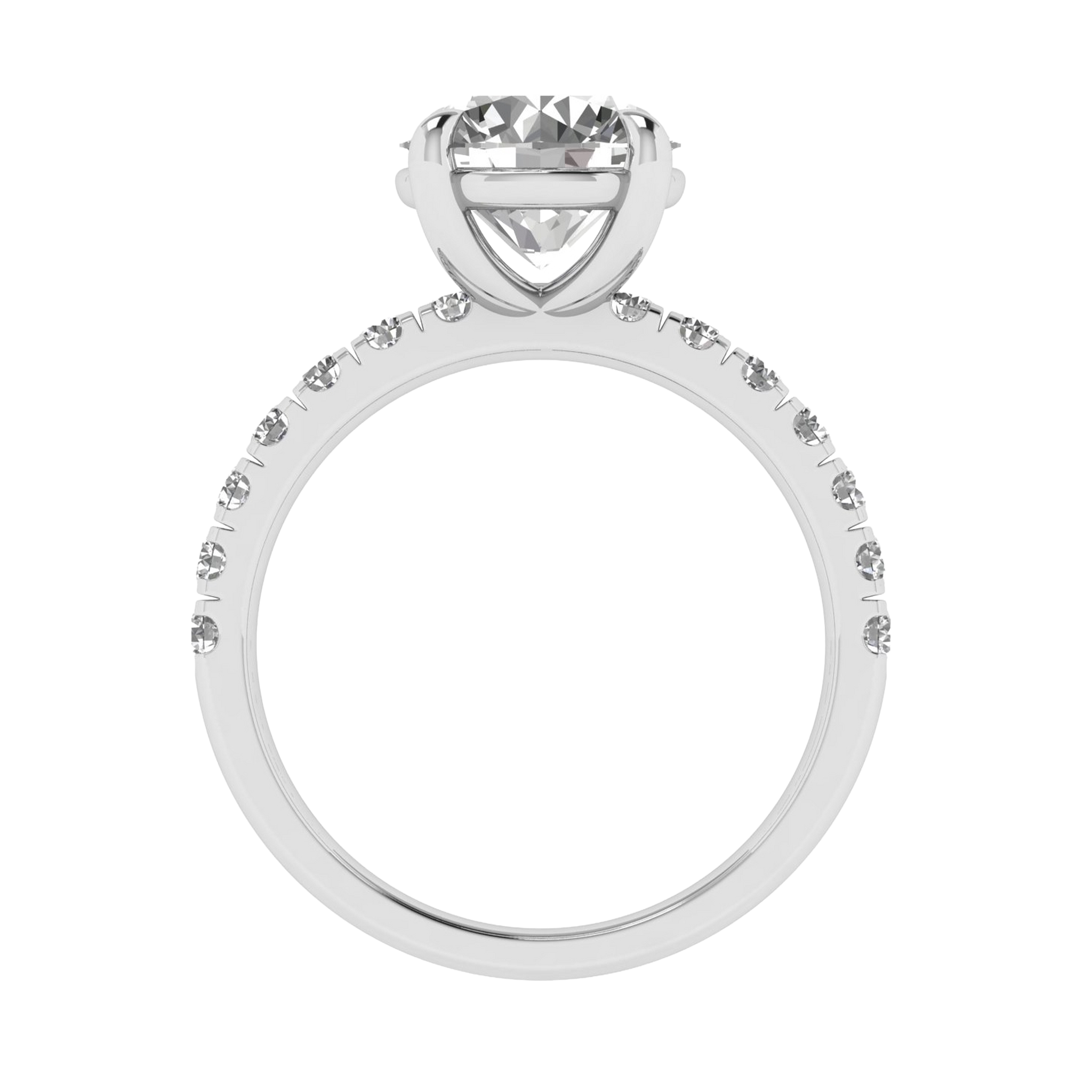 2.85 karaat ronde solitaire ring met rechte pavé‑band en verfijnde details