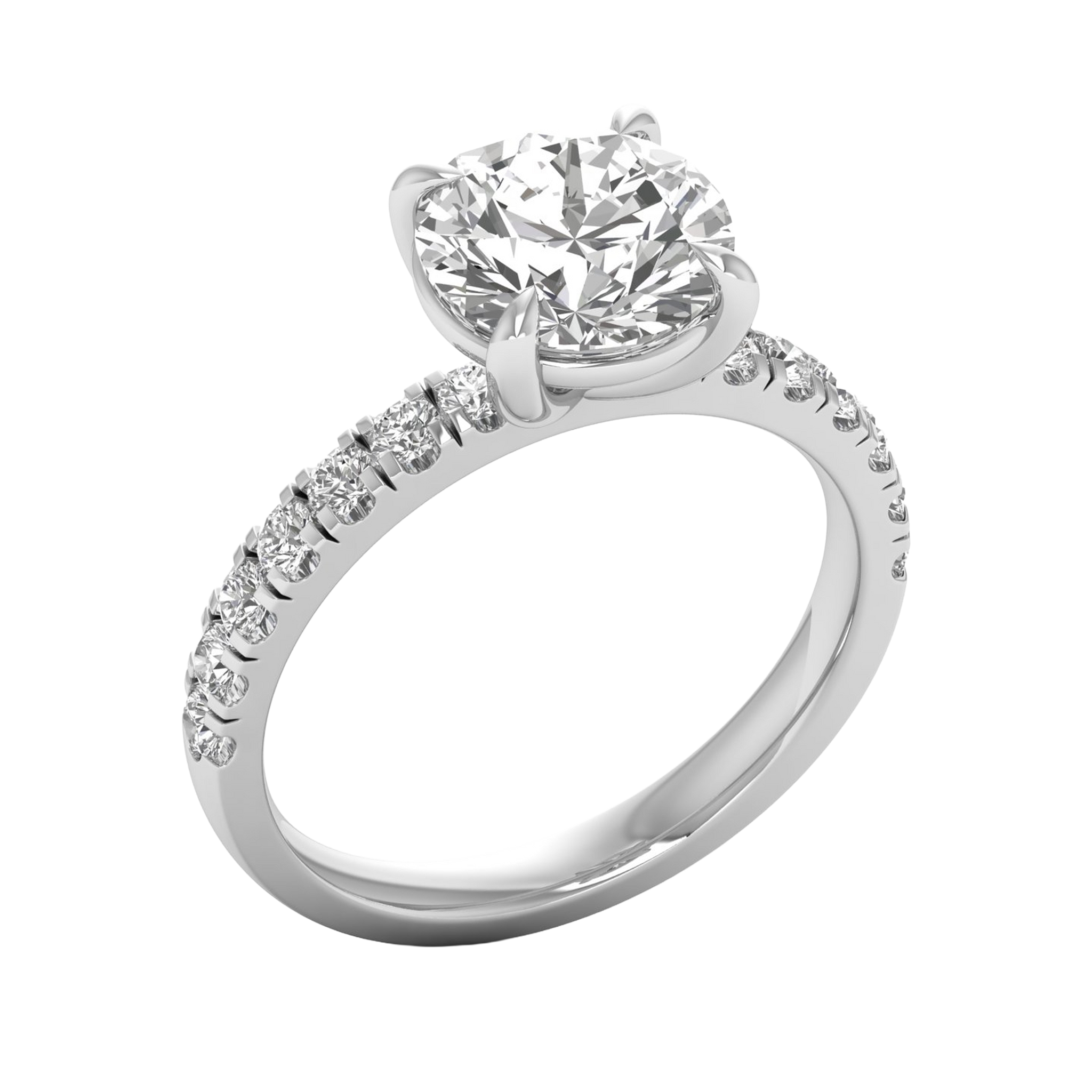 2.85 karaat ronde solitaire ring met rechte pavé‑band en verfijnde details