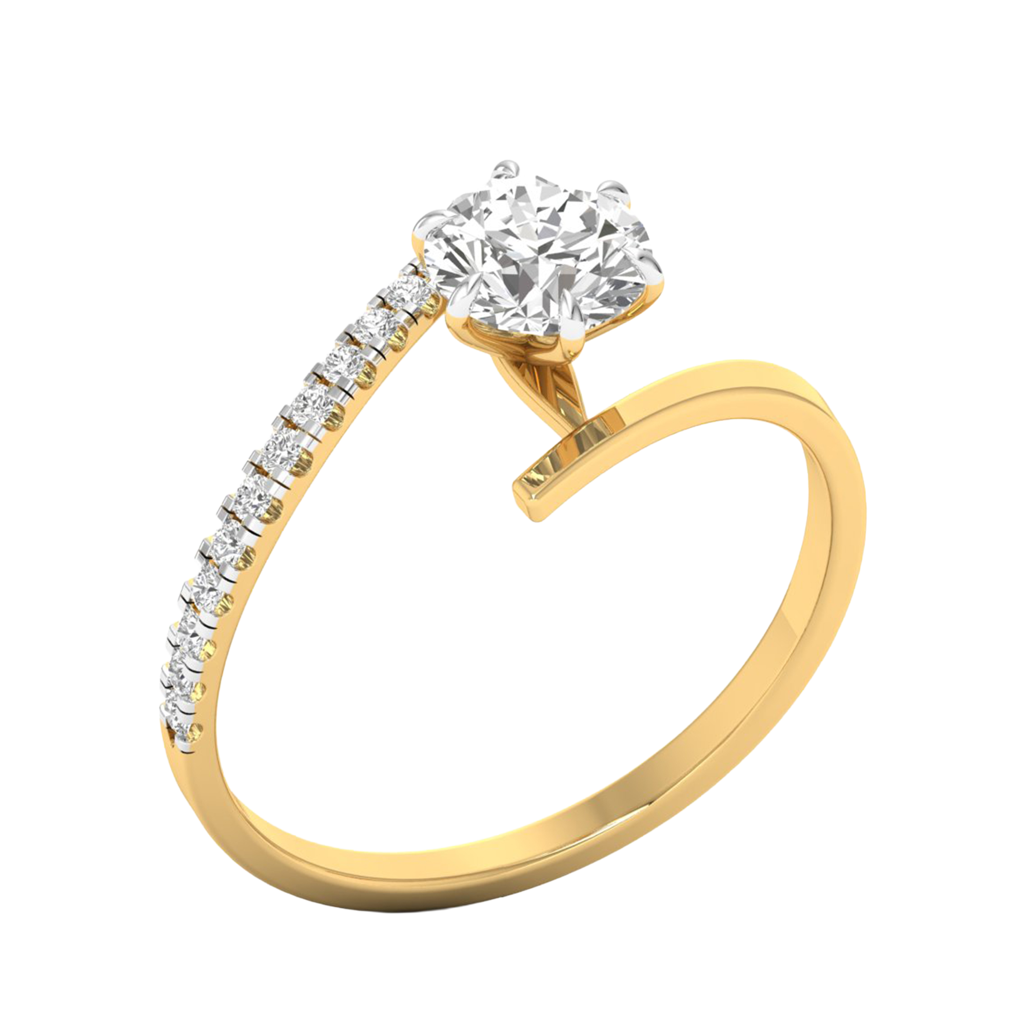 Solitaire pavé ring met bypass band 0.9 karaat