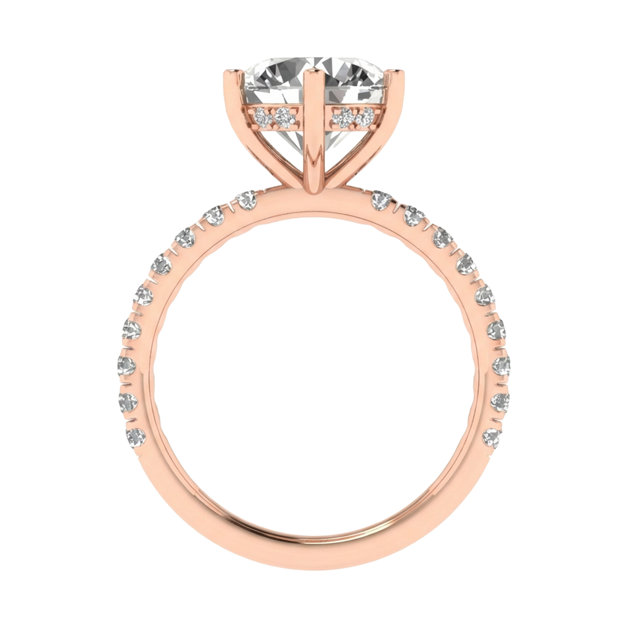 Ronde solitair met pavé-band en hidden halo 4,13 karaat