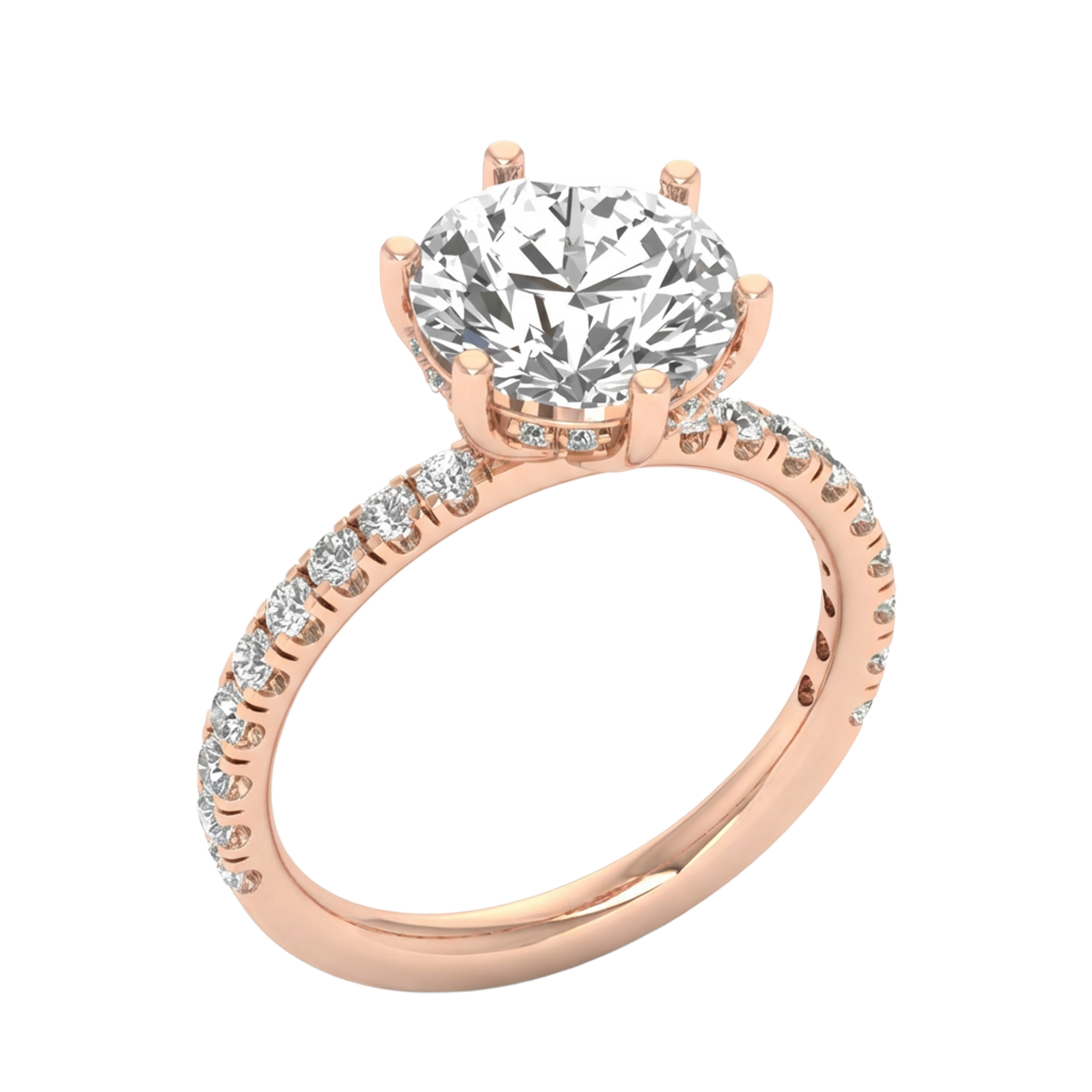 Ronde solitair met pavé-band en hidden halo 4,13 karaat