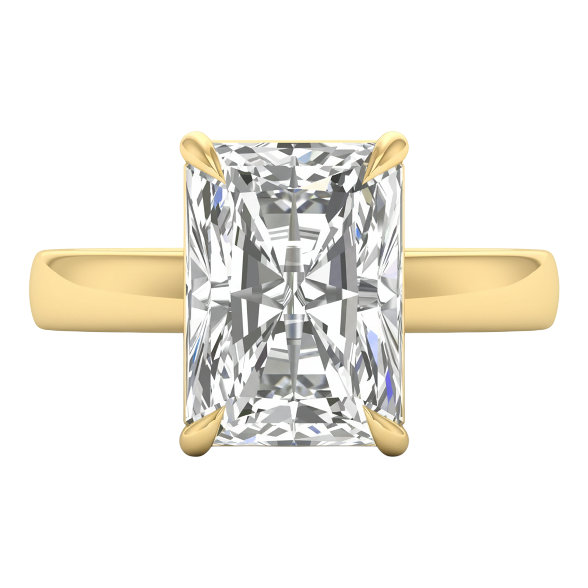 Solitaire radiant cut ring met rechthoekige band 5 karaat