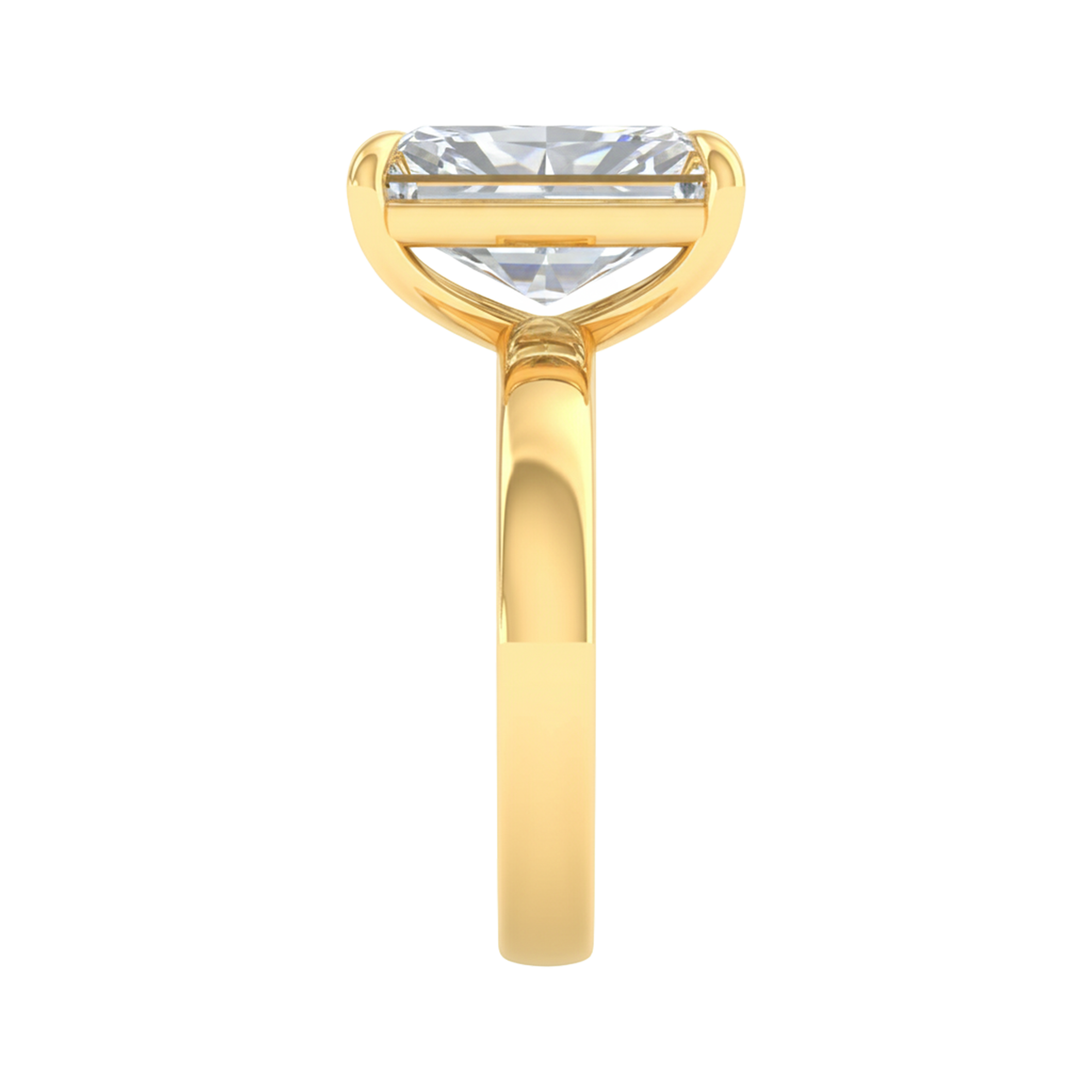 Solitaire radiant cut ring met rechthoekige band 5 karaat