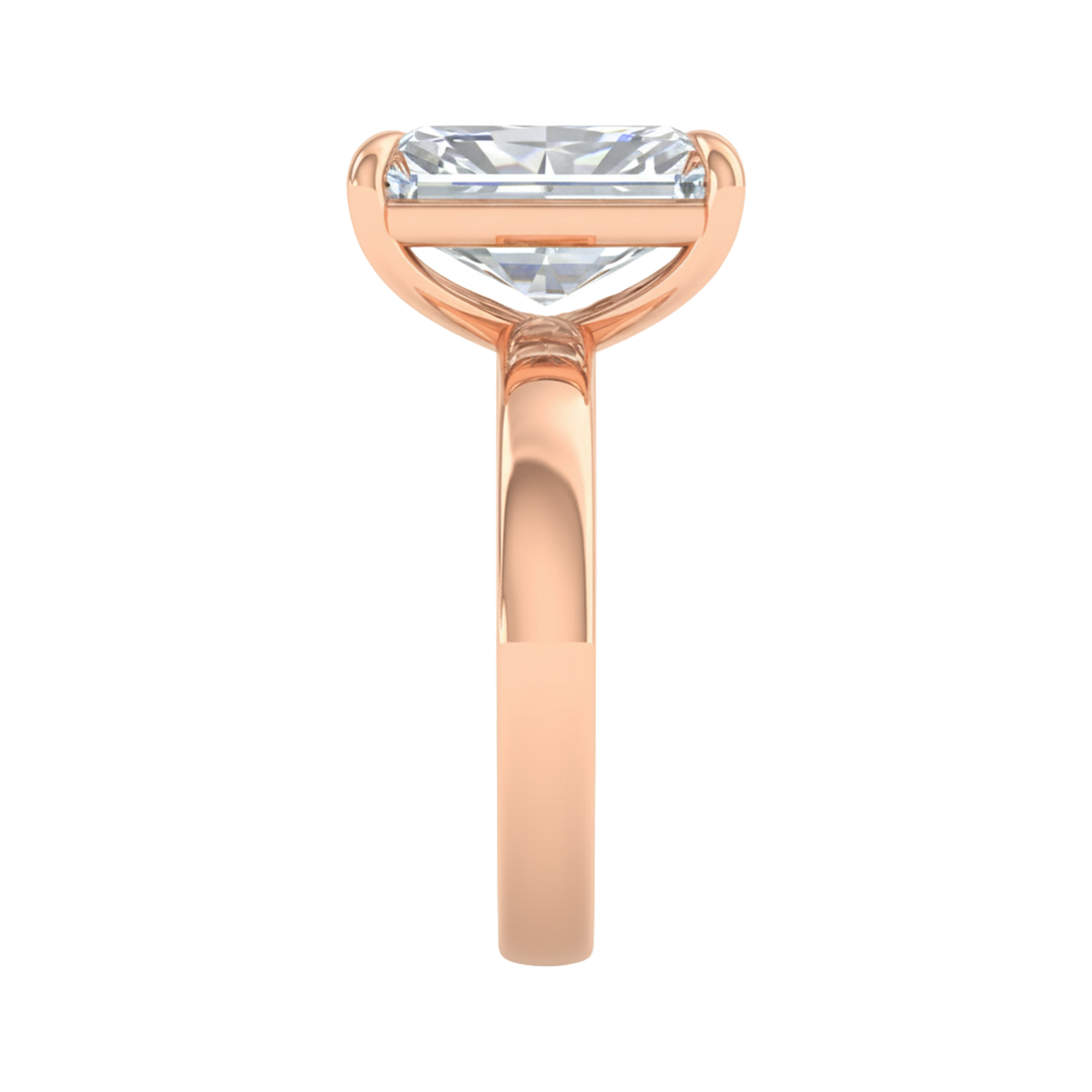 Solitaire radiant cut ring met rechthoekige band 5 karaat