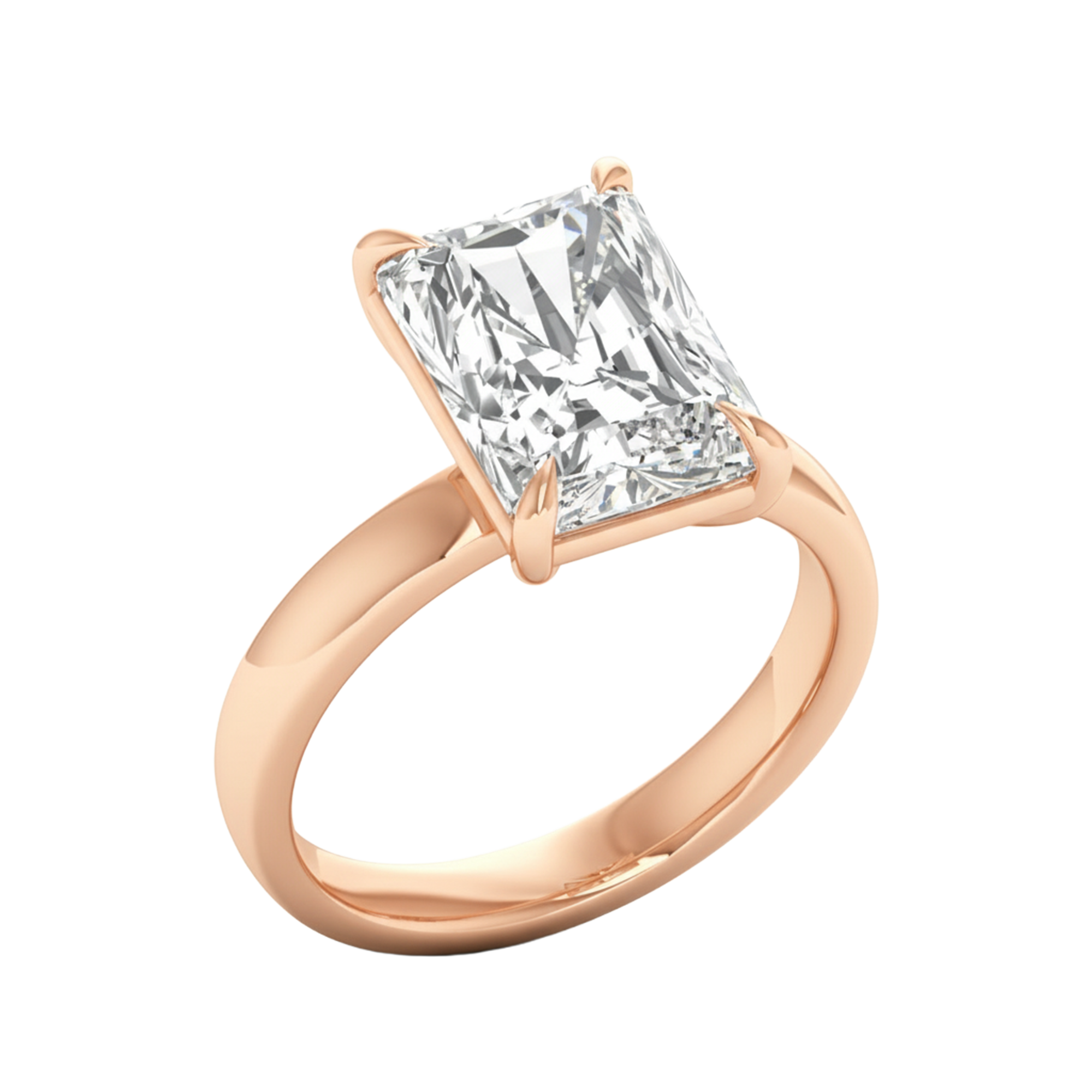 Solitaire radiant cut ring met rechthoekige band 5 karaat
