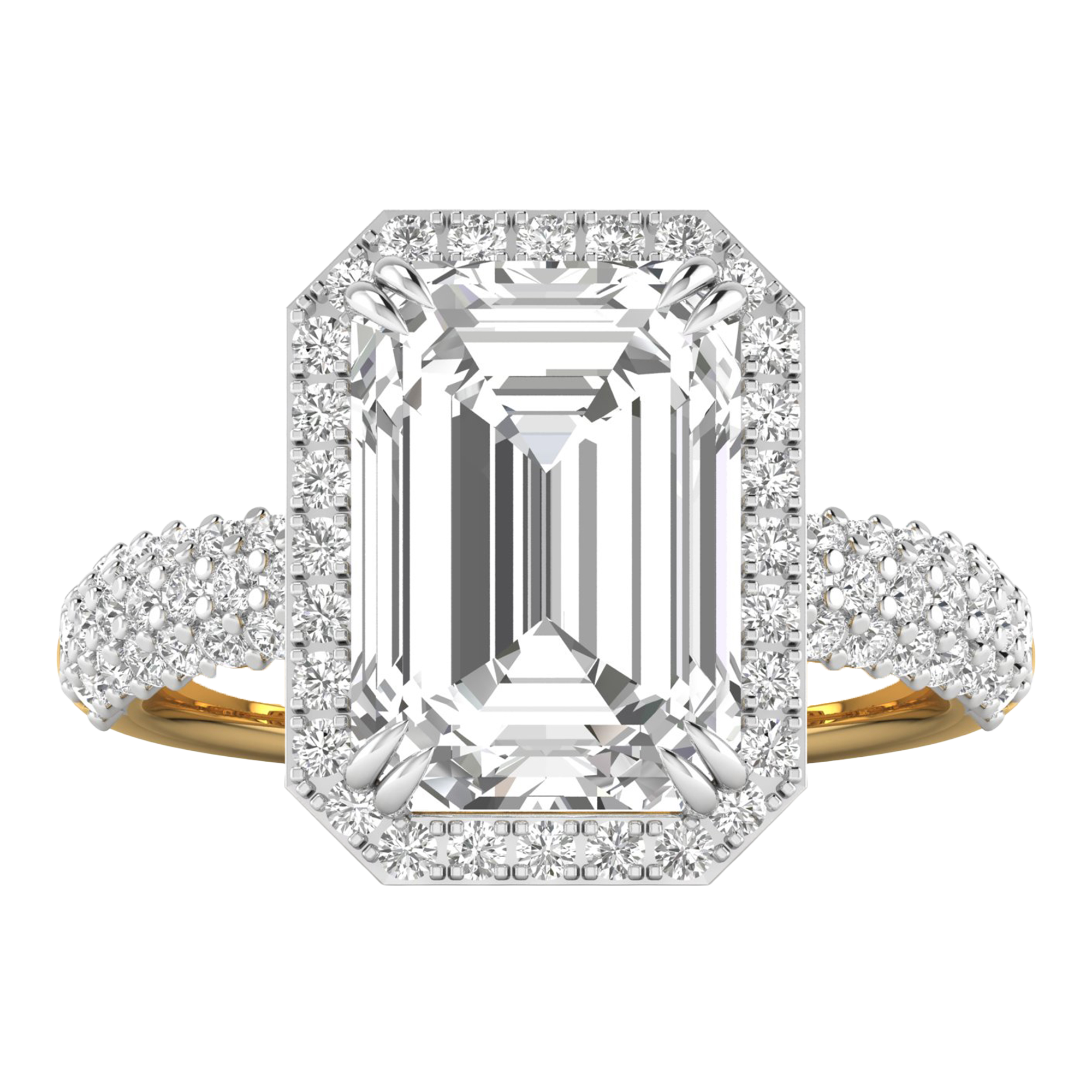 Emerald ring met pavé ronde diamanten 6,34 karaat