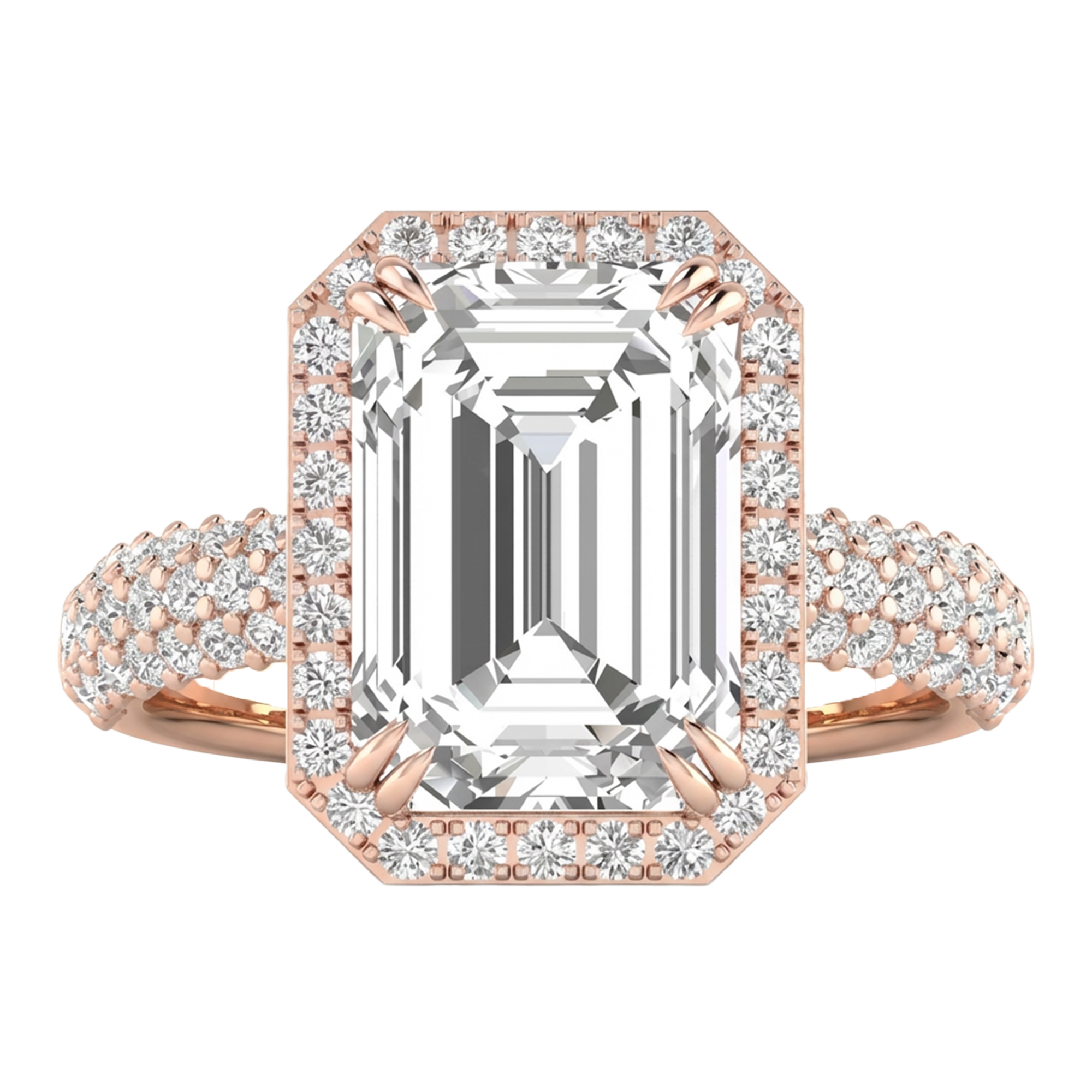 Emerald ring met pavé ronde diamanten 6,34 karaat