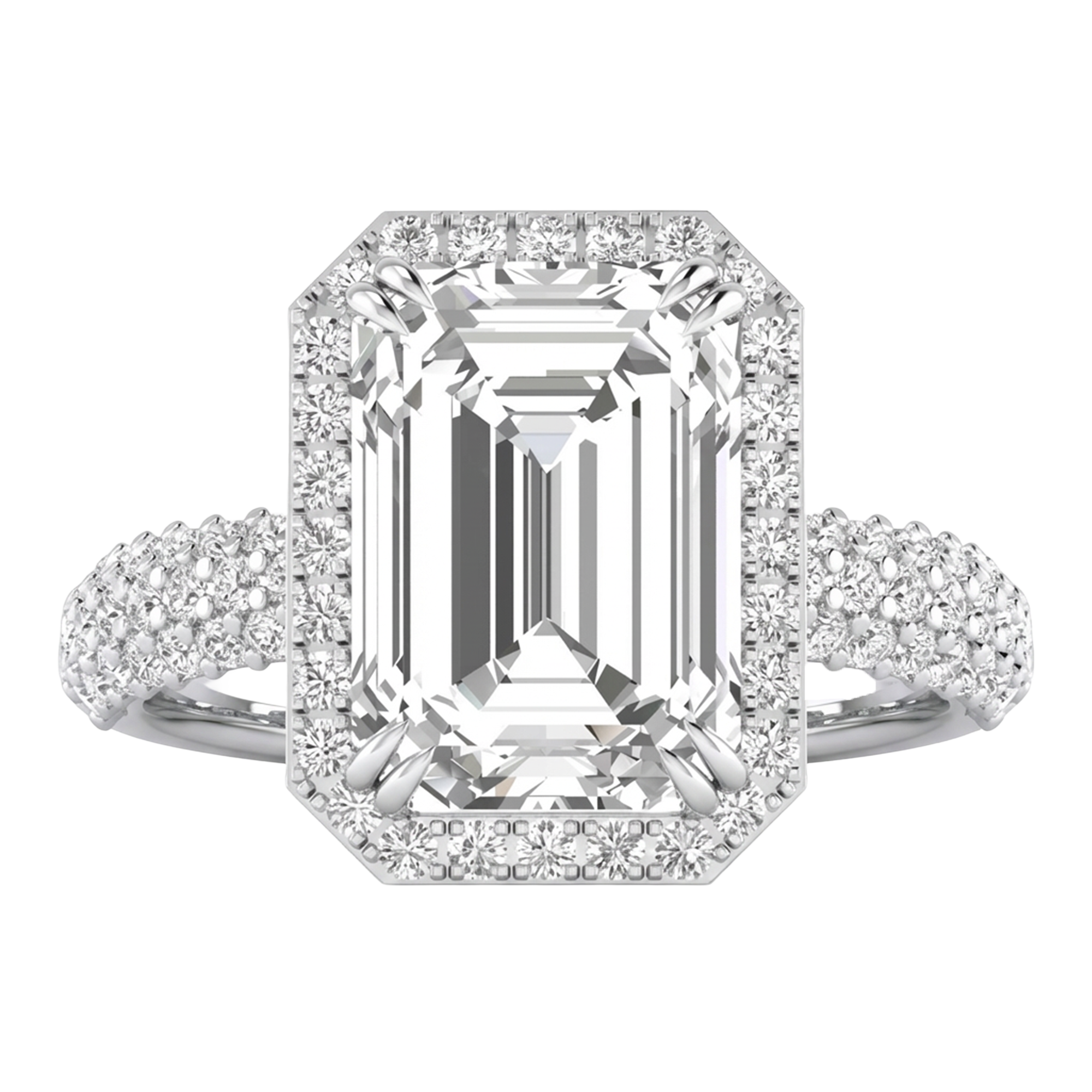 Emerald ring met pavé ronde diamanten 6,34 karaat