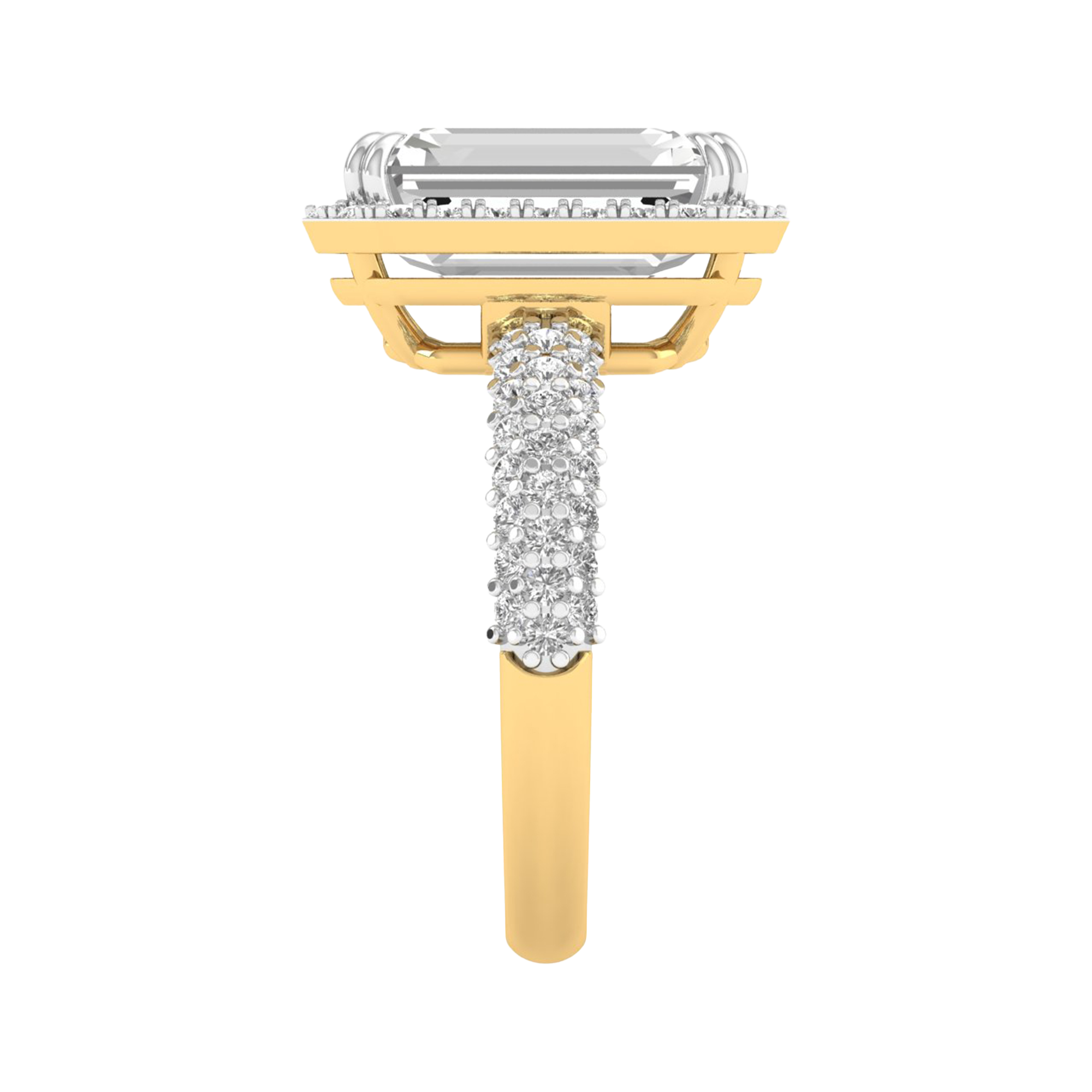 Emerald ring met pavé ronde diamanten 6,34 karaat