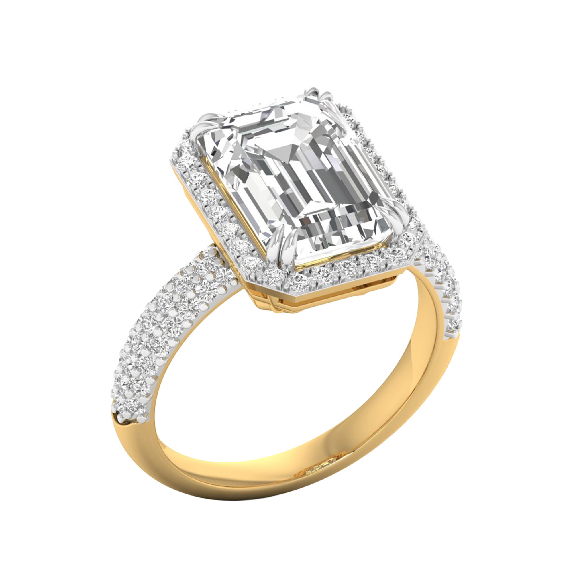 Emerald ring met pavé ronde diamanten 6,34 karaat