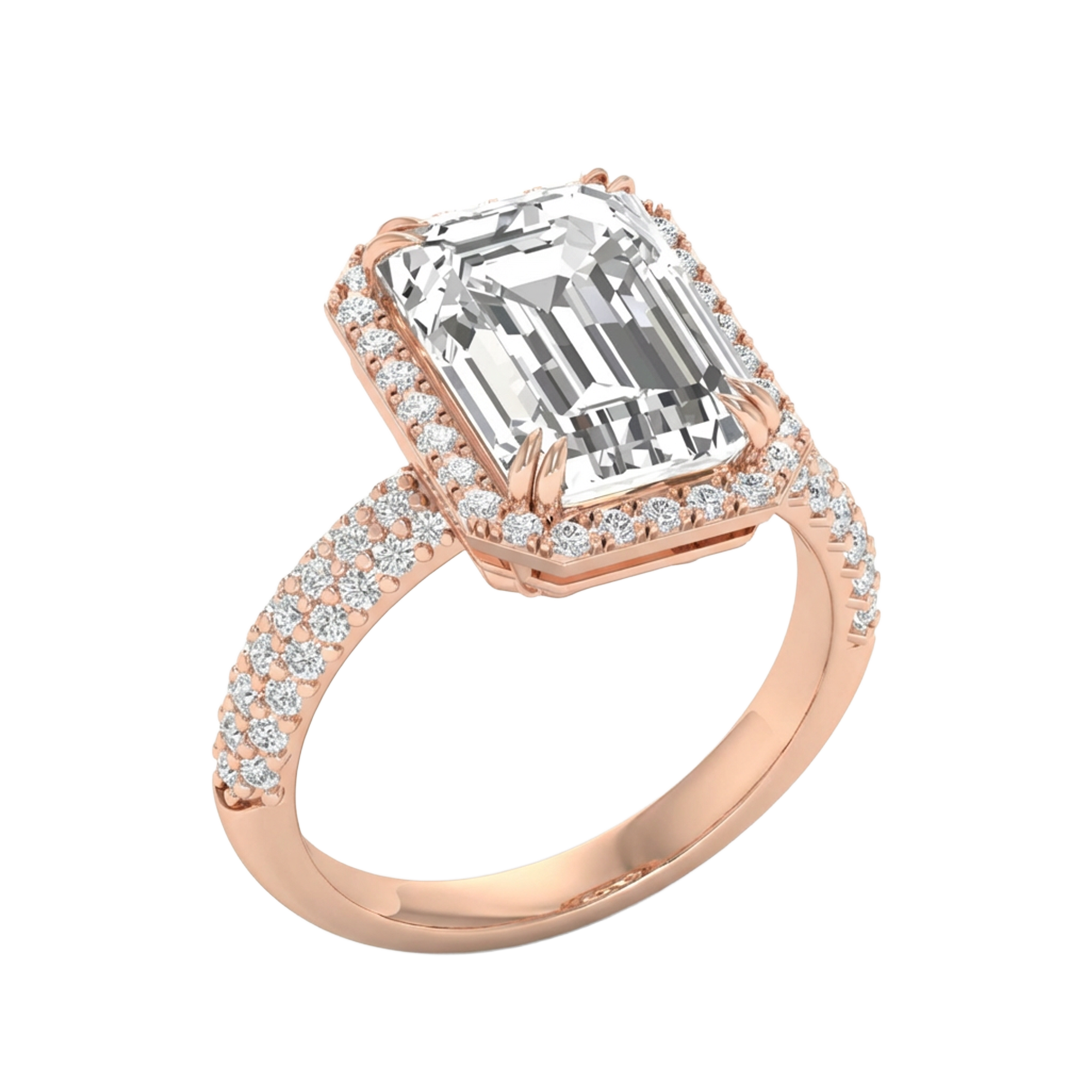 Emerald ring met pavé ronde diamanten 6,34 karaat