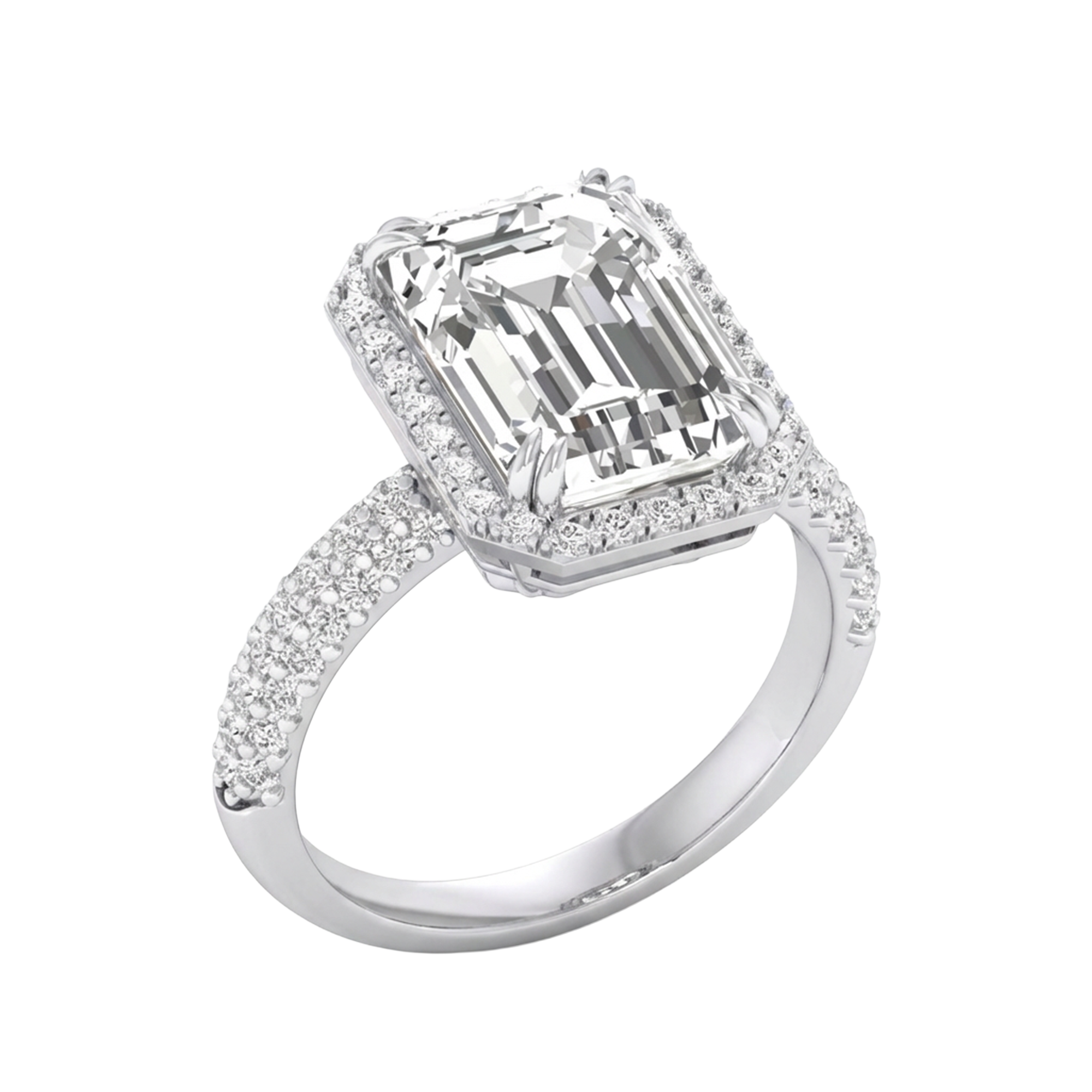 Emerald ring met pavé ronde diamanten 6,34 karaat