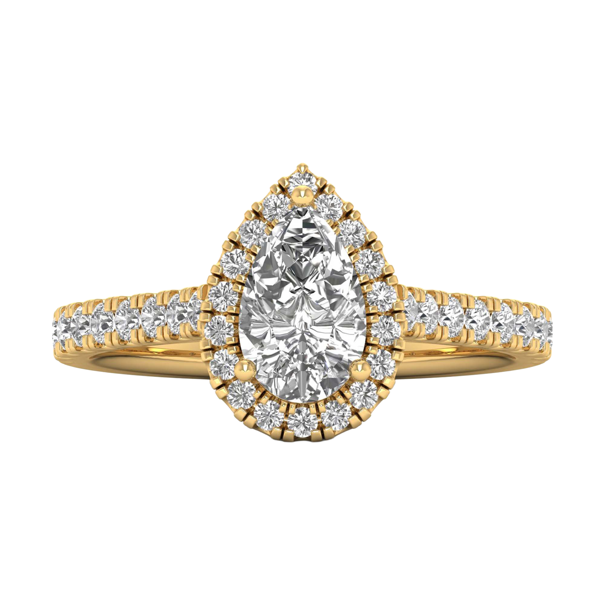 Halo ring met peervormige diamant en pavé band 0,6 karaat