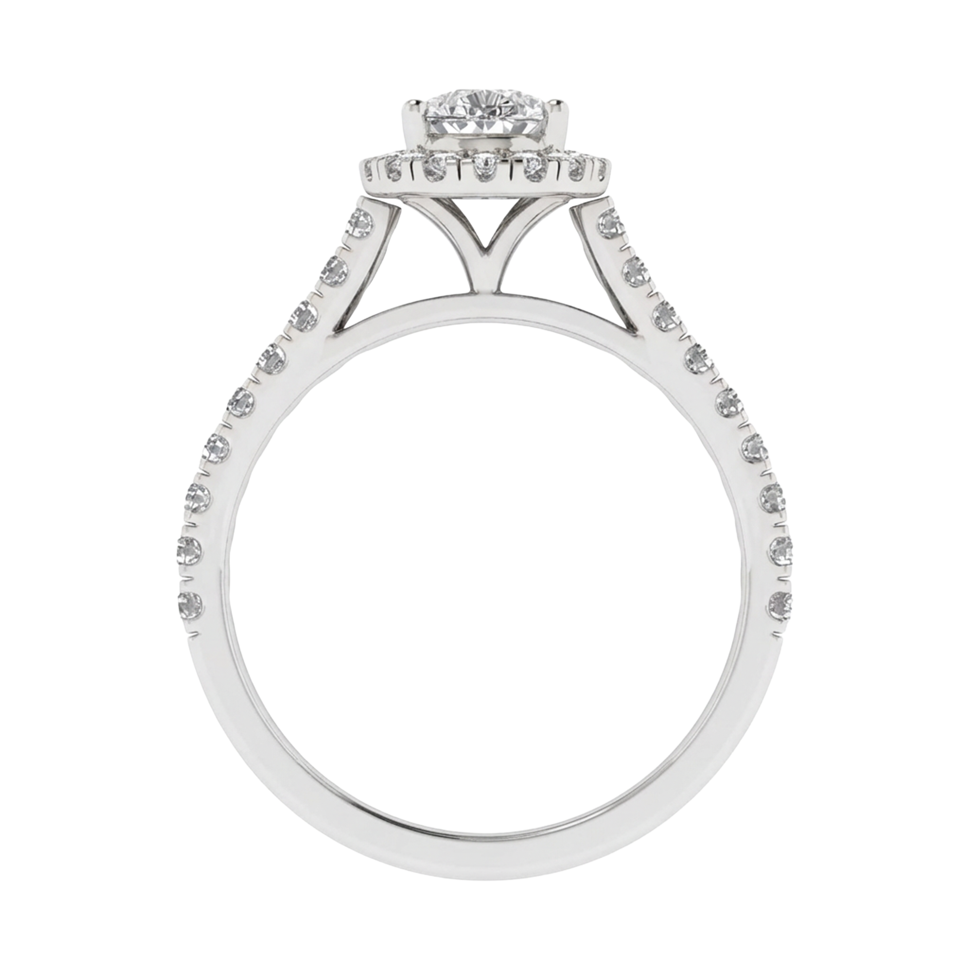 Halo ring met peervormige diamant en pavé band 0,6 karaat