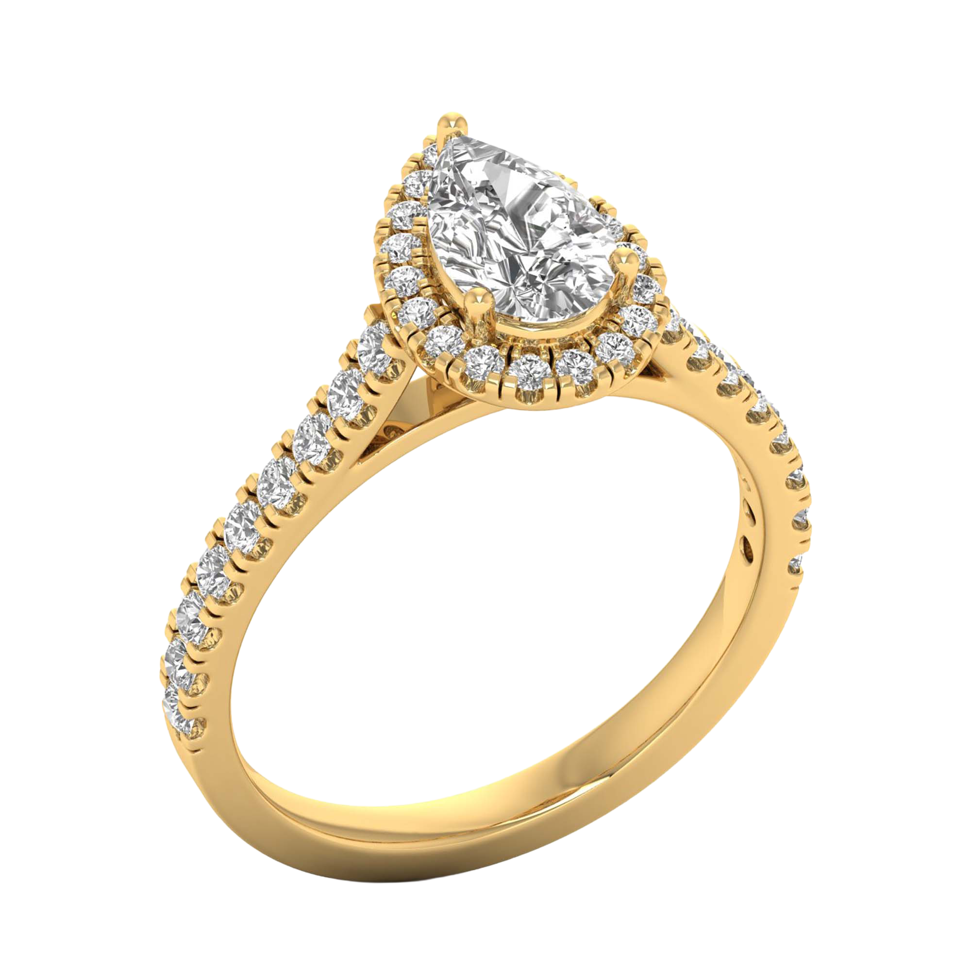 Halo ring met peervormige diamant en pavé band 0,6 karaat