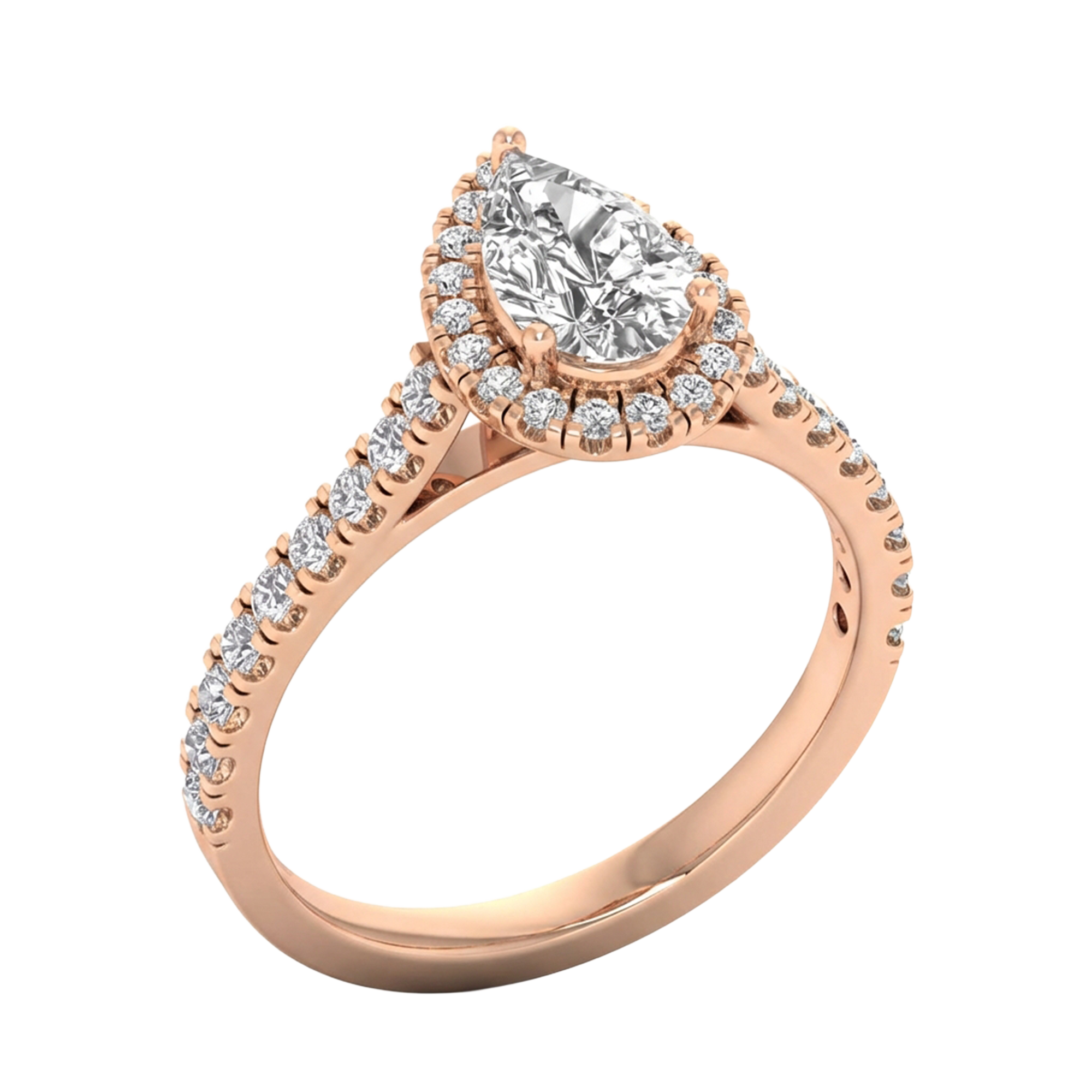 Halo ring met peervormige diamant en pavé band 0,6 karaat