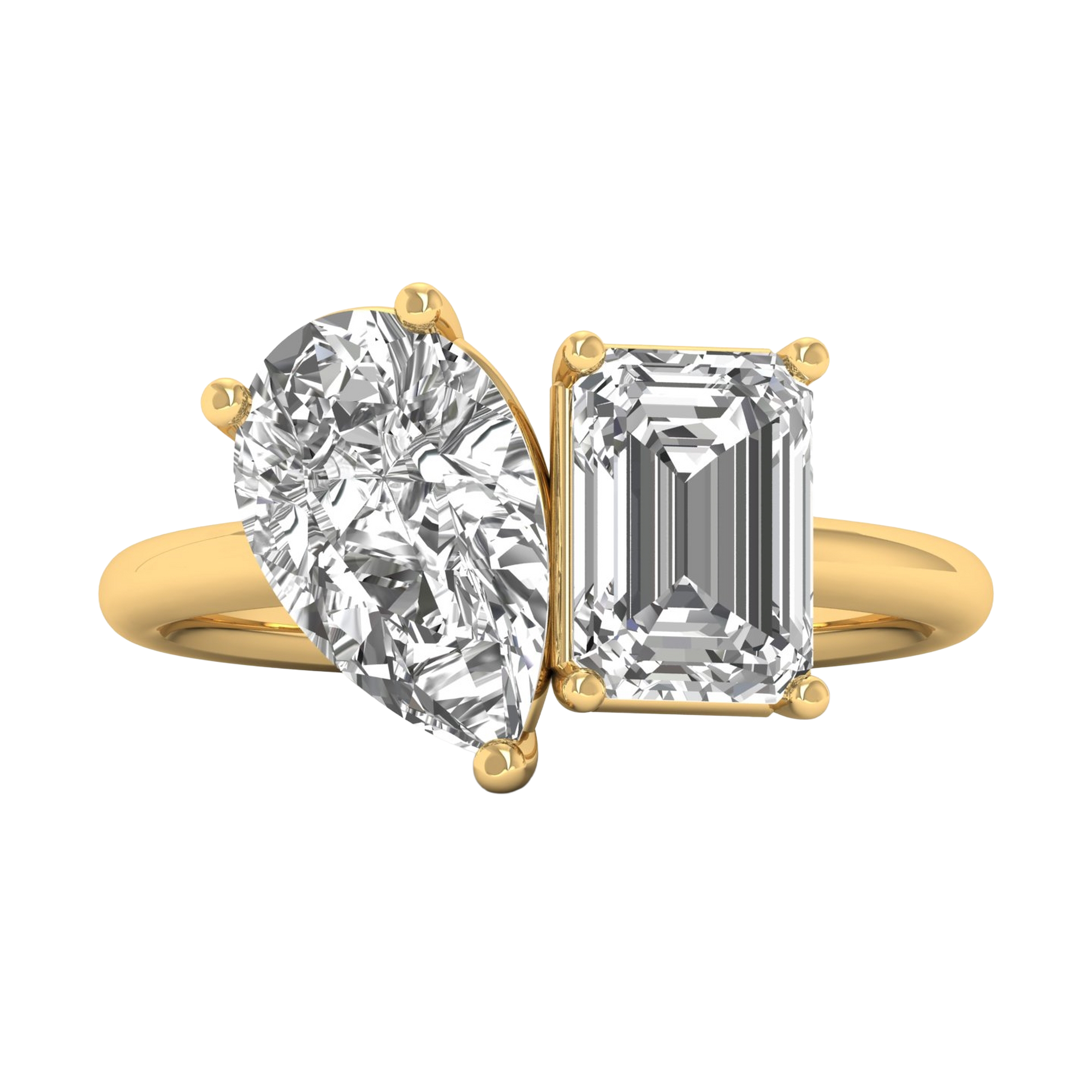 Toi‑et‑moi ring met peer en emerald diamant 4 karaat