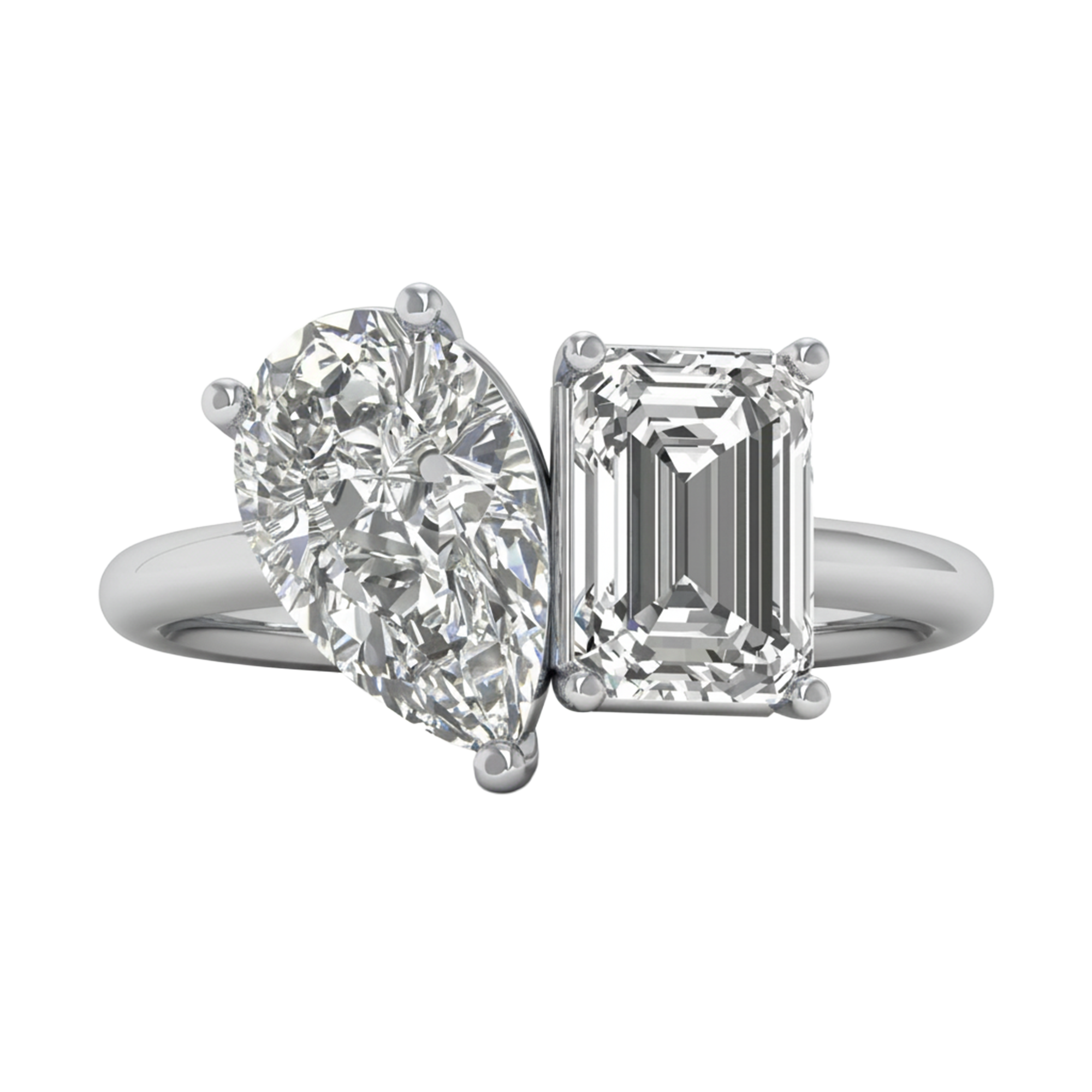 Toi‑et‑moi ring met peer en emerald diamant 4 karaat