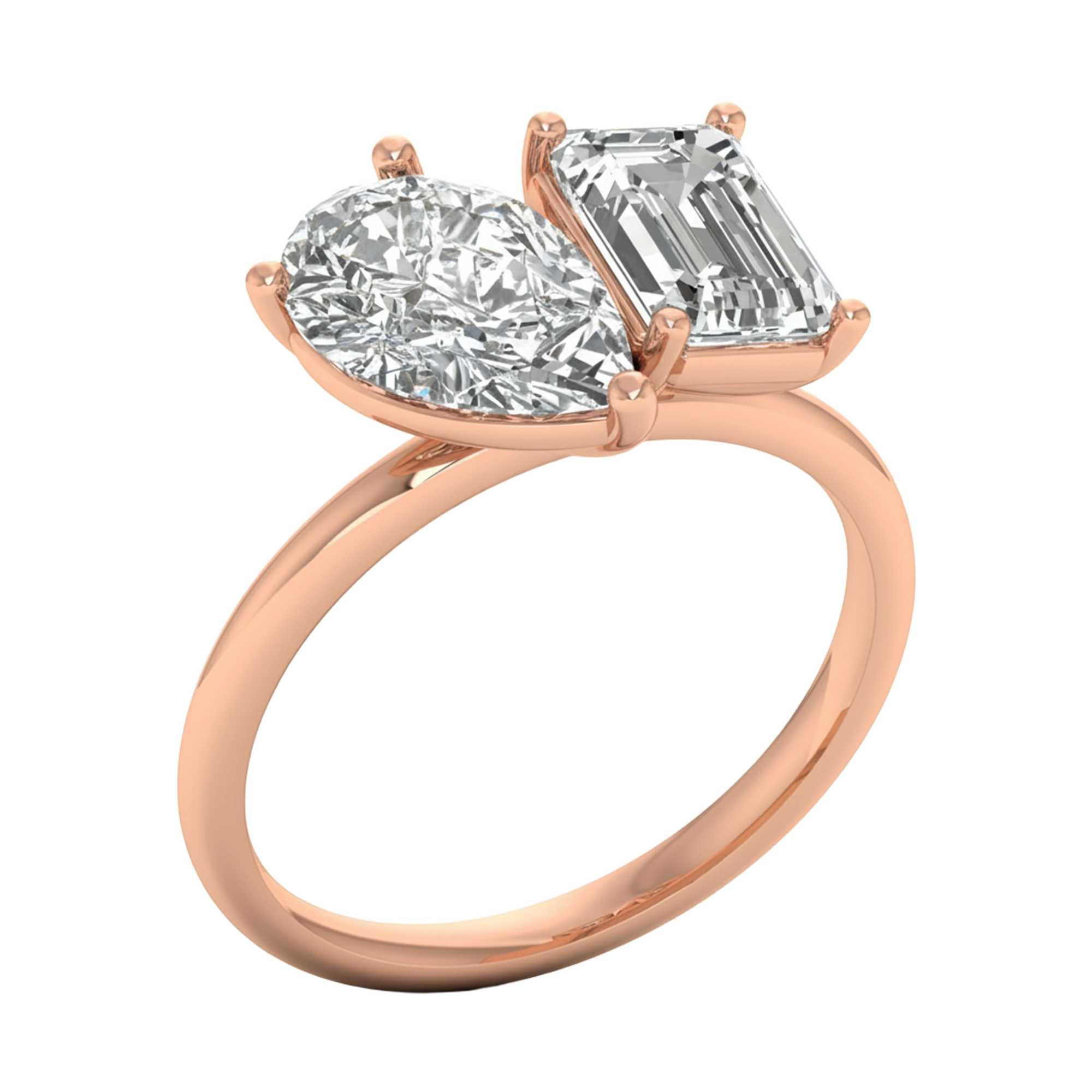 Toi‑et‑moi ring met peer en emerald diamant 4 karaat