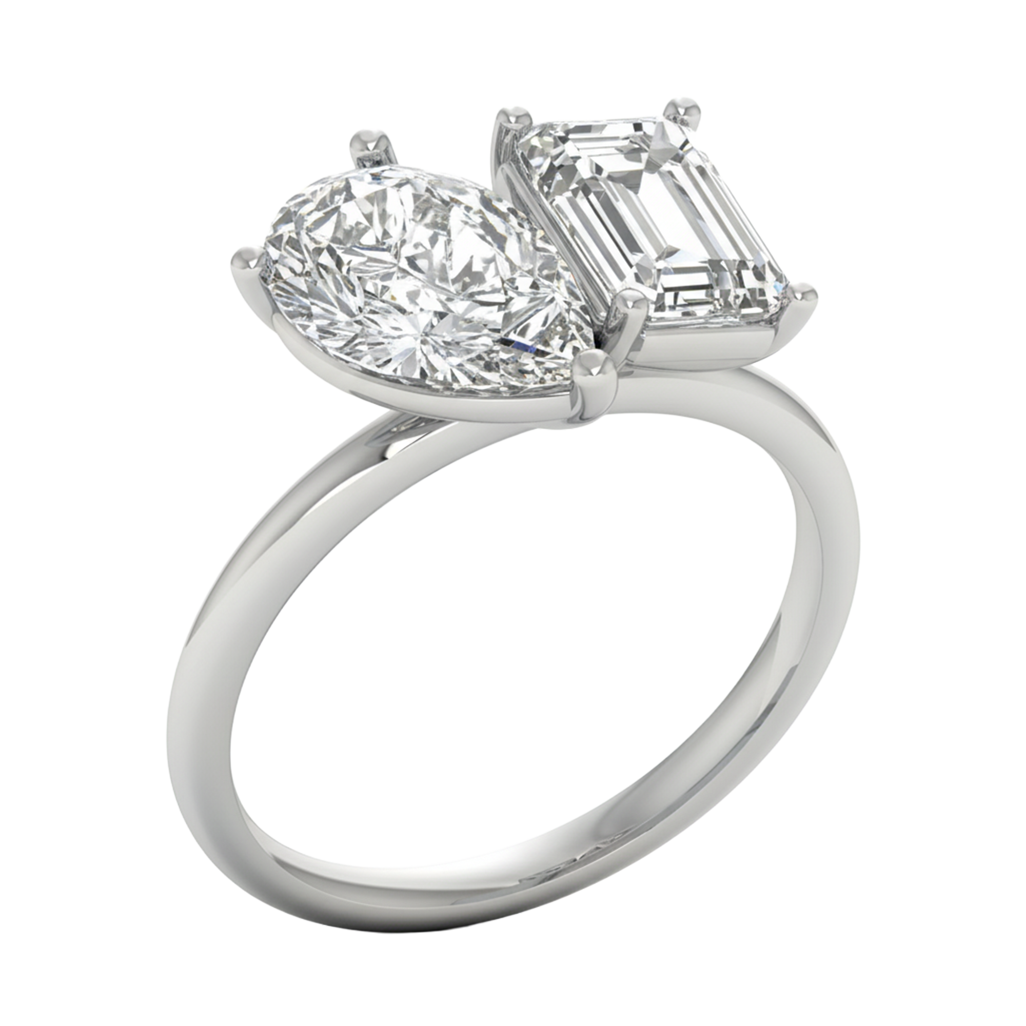 Toi‑et‑moi ring met peer en emerald diamant 4 karaat