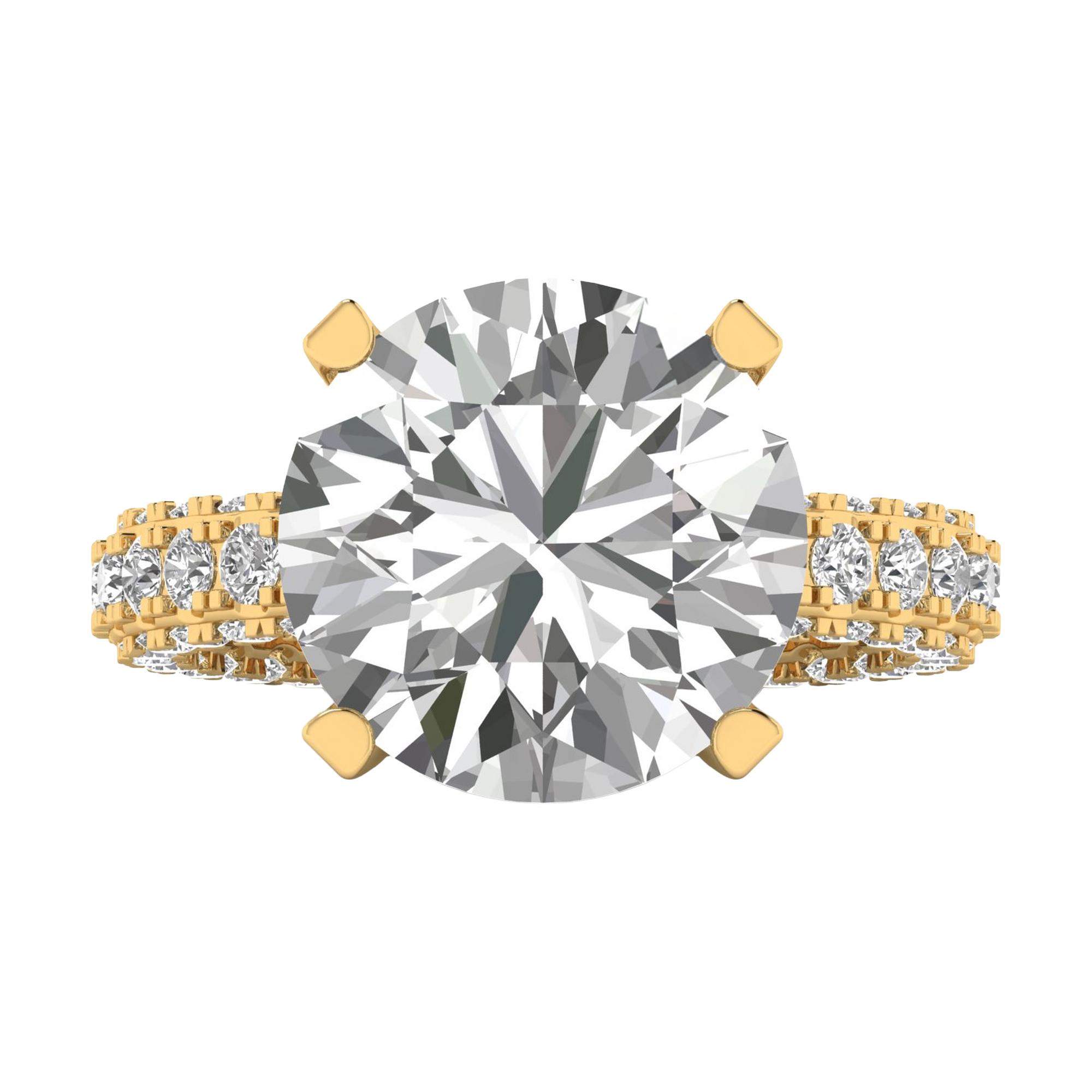 10.68 karaat rond solitaire‑pavé ring met dubbele hidden‑halo kroon