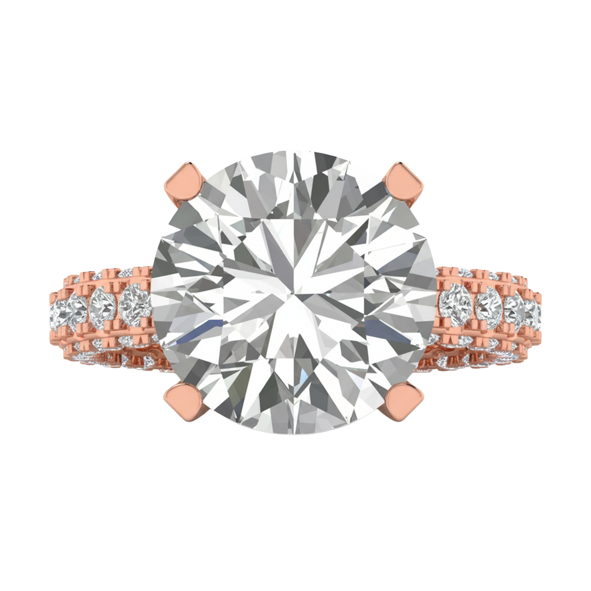 10.68 karaat rond solitaire‑pavé ring met dubbele hidden‑halo kroon