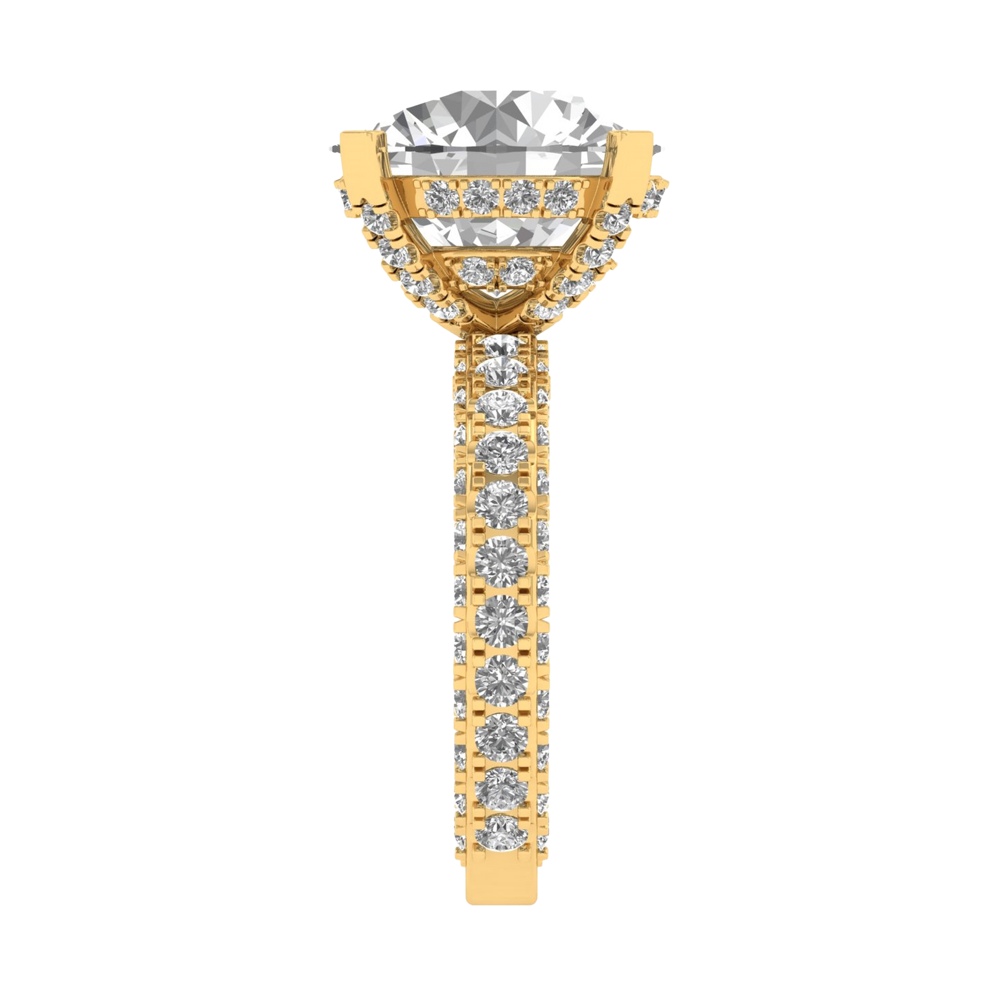 10.68 karaat rond solitaire‑pavé ring met dubbele hidden‑halo kroon