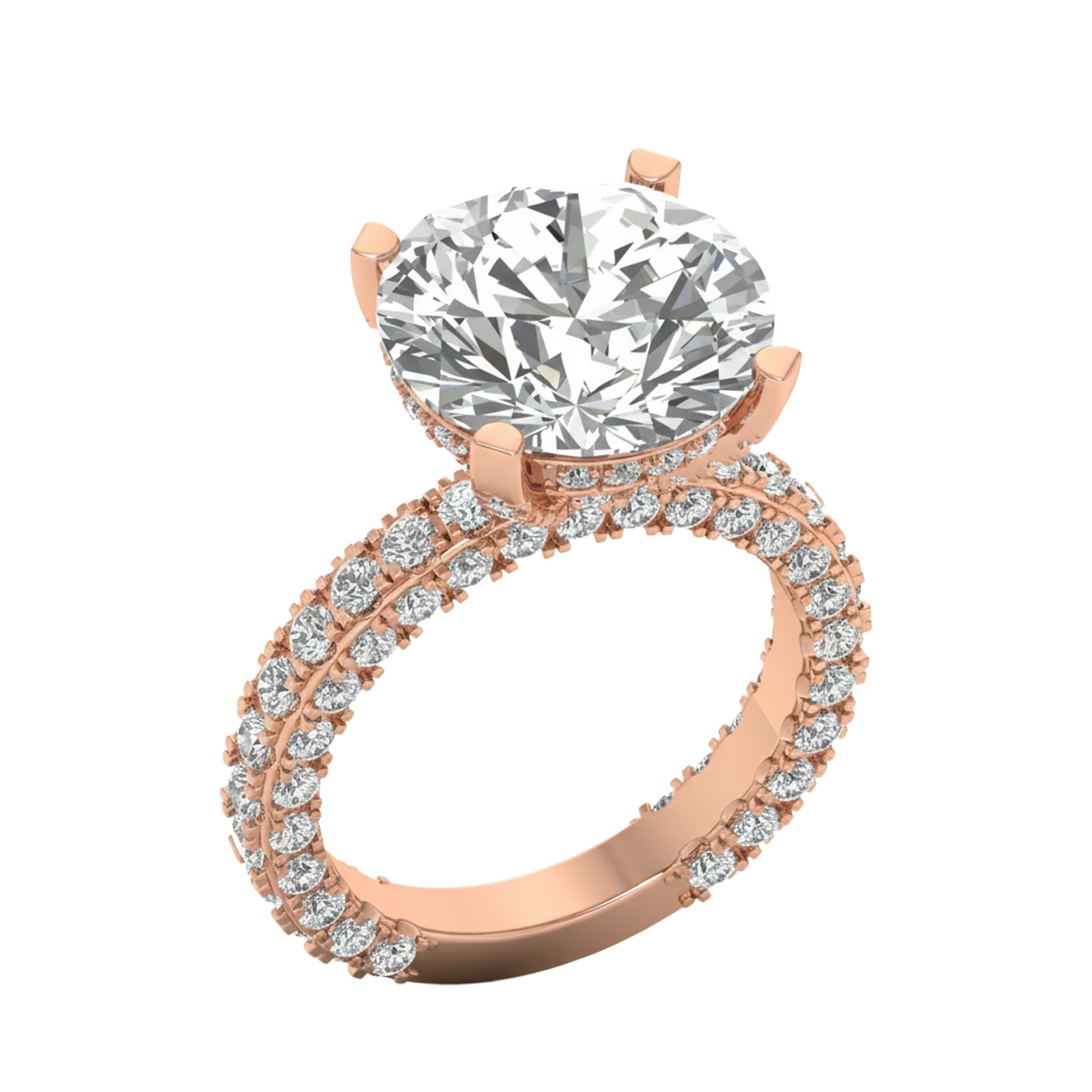 10.68 karaat rond solitaire‑pavé ring met dubbele hidden‑halo kroon