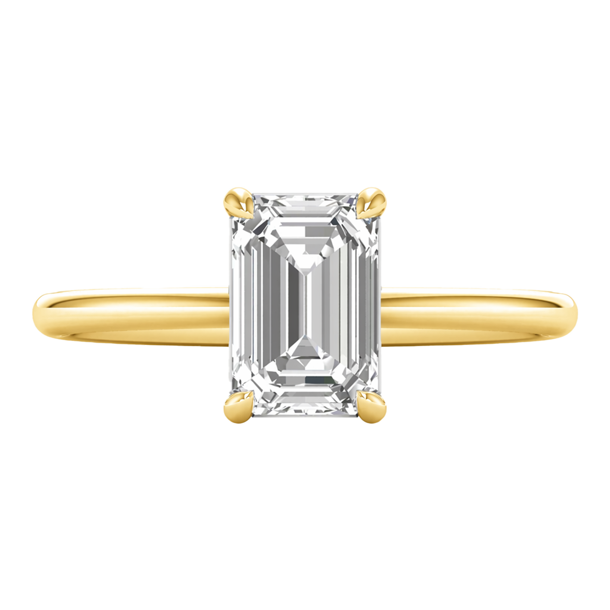 Solitaire ring with emerald cut diamond and round band 1-3 carat