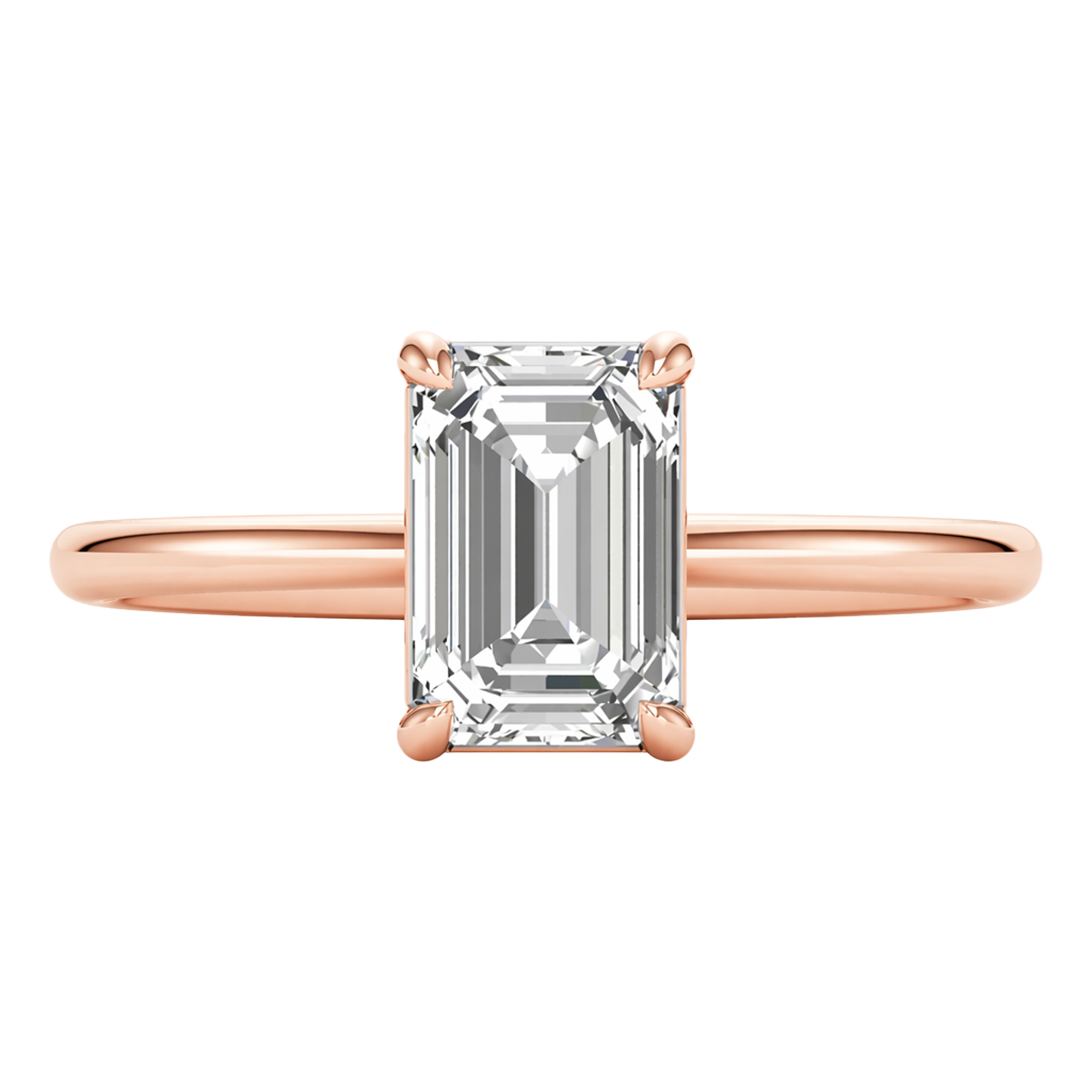Solitaire ring with emerald cut diamond and round band 1-3 carat
