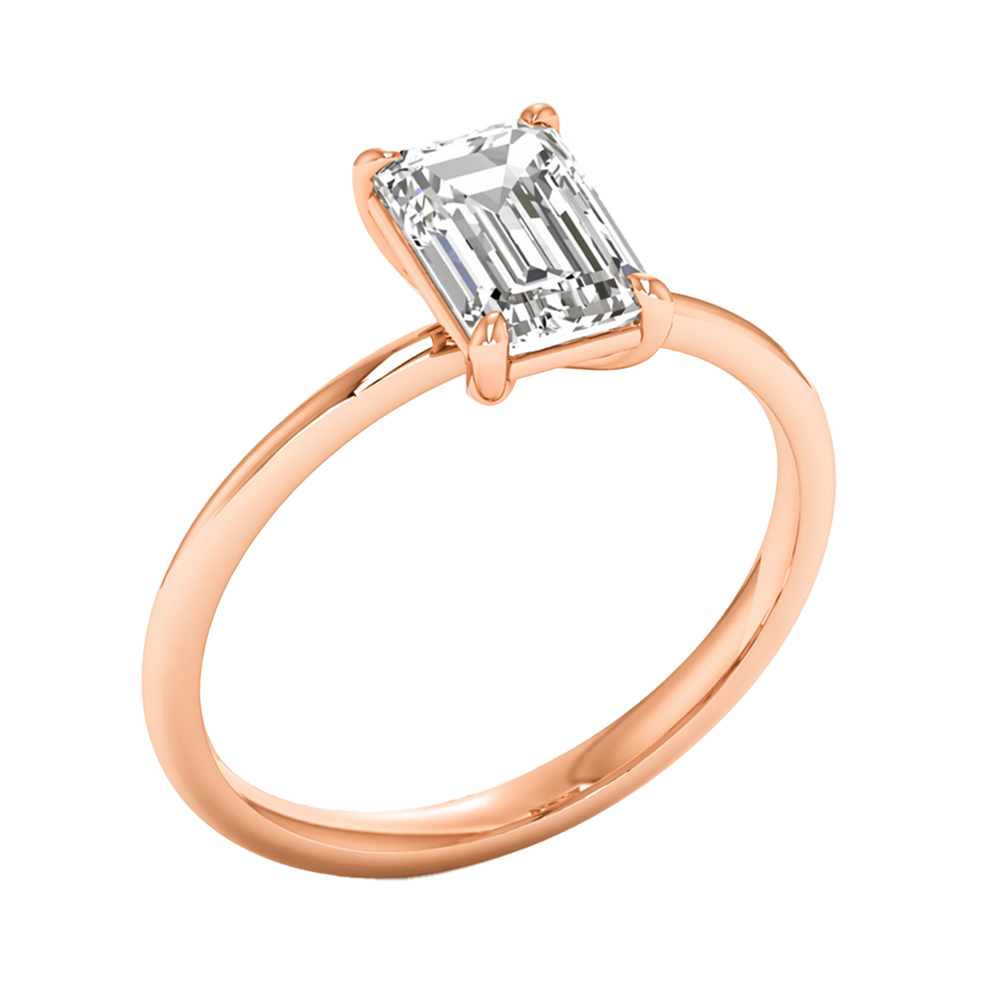 Solitaire ring with emerald cut diamond and round band 1-3 carat
